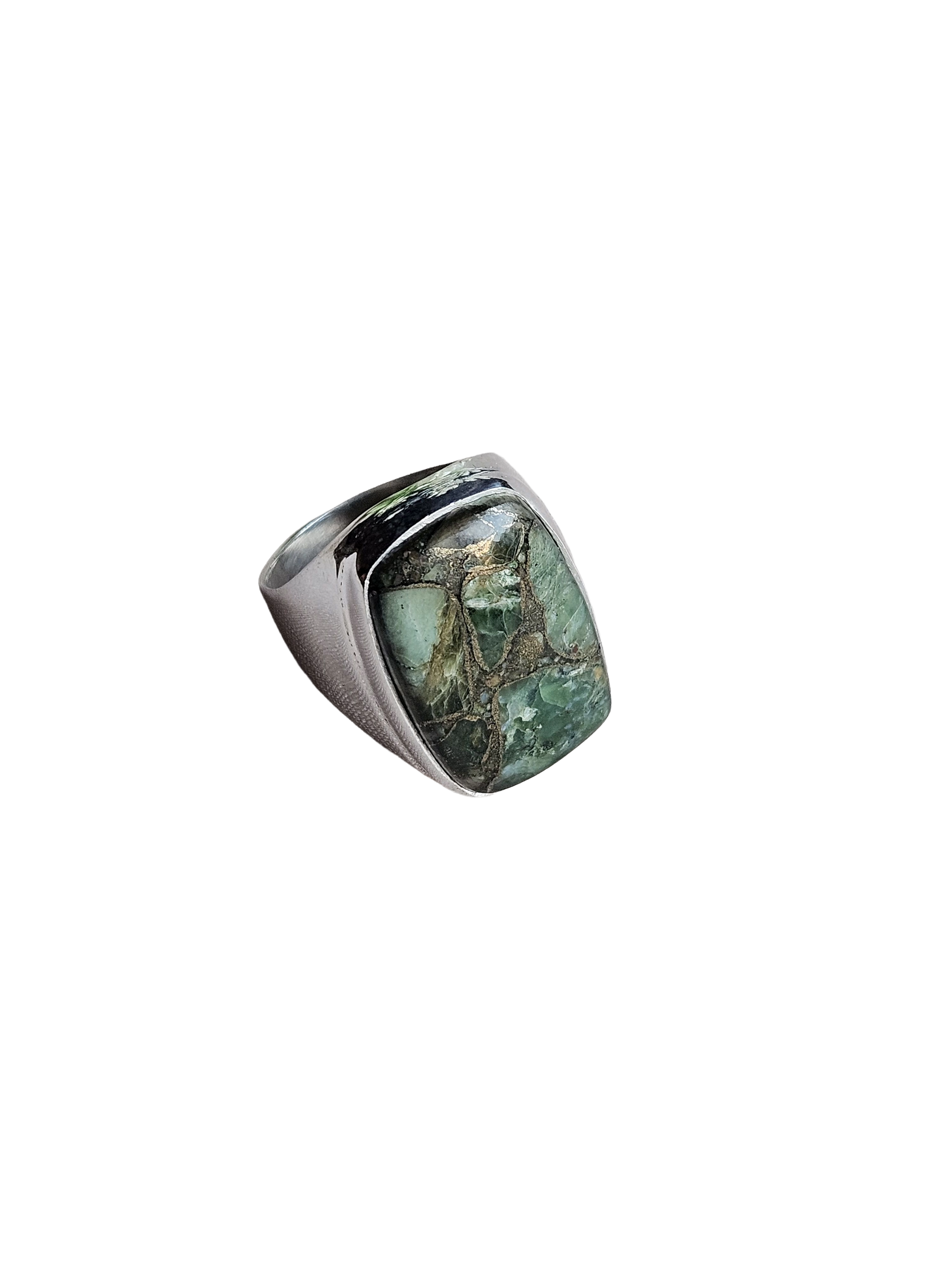 Artisan Copper Chrysocola Gemstone Ring – Silver Plated GS Ring for Men