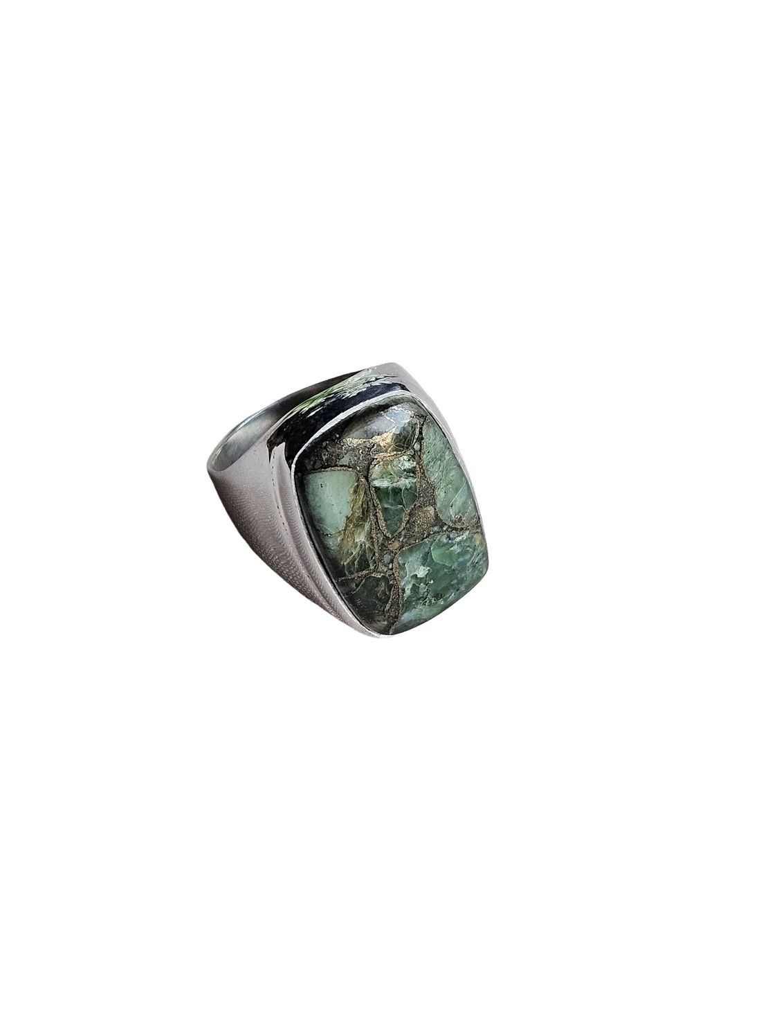 Artisan Copper Chrysocola Gemstone Ring – Silver Plated GS Ring for Men