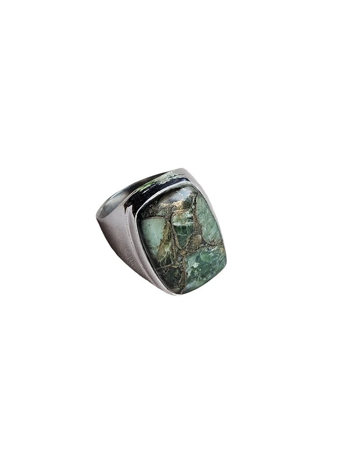 Artisan Copper Chrysocola Gemstone Ring – Silver Plated GS Ring for Men