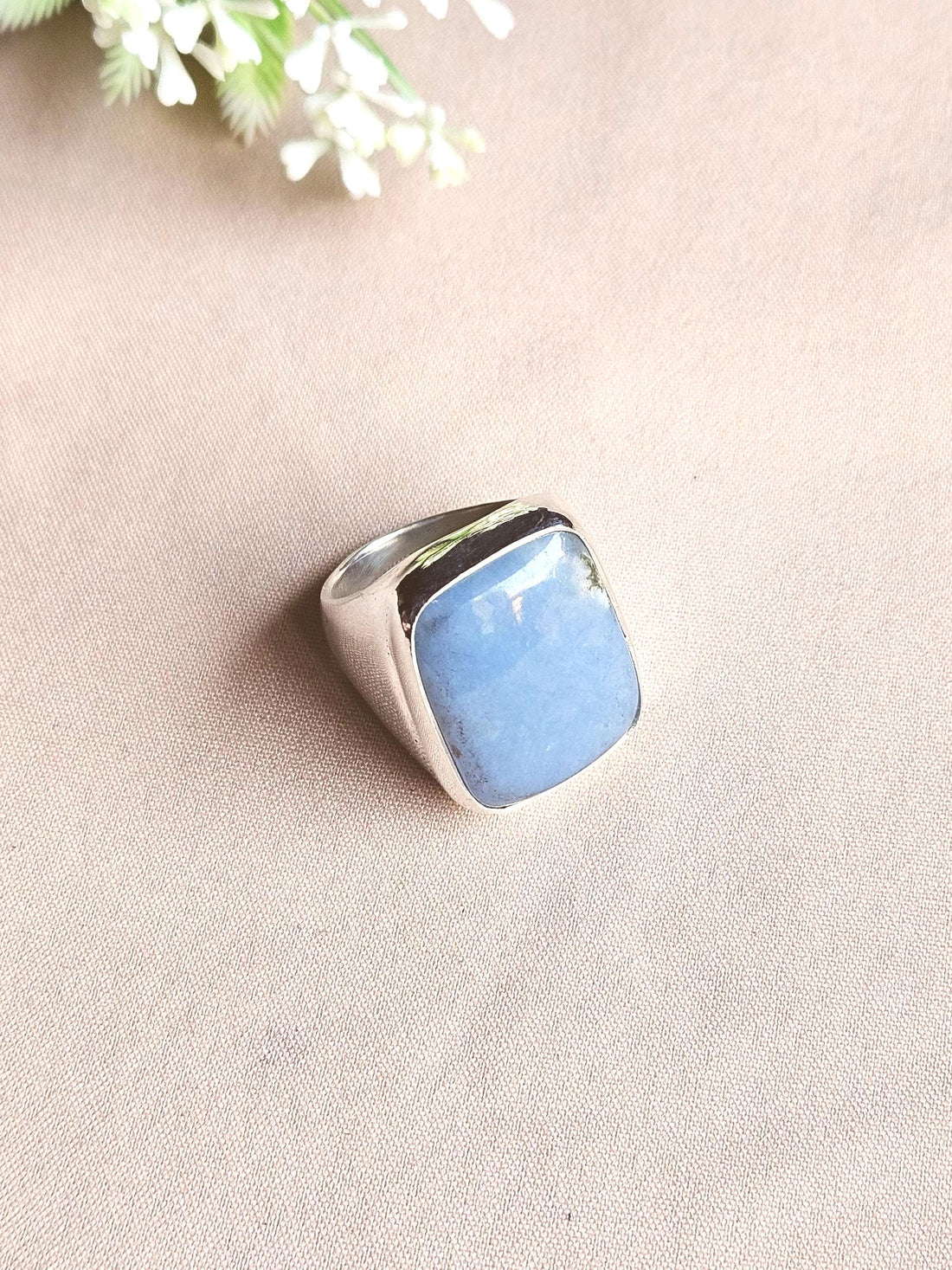 Artisan Chalcedony Gemstone Ring – Silver Plated GS Ring for Men