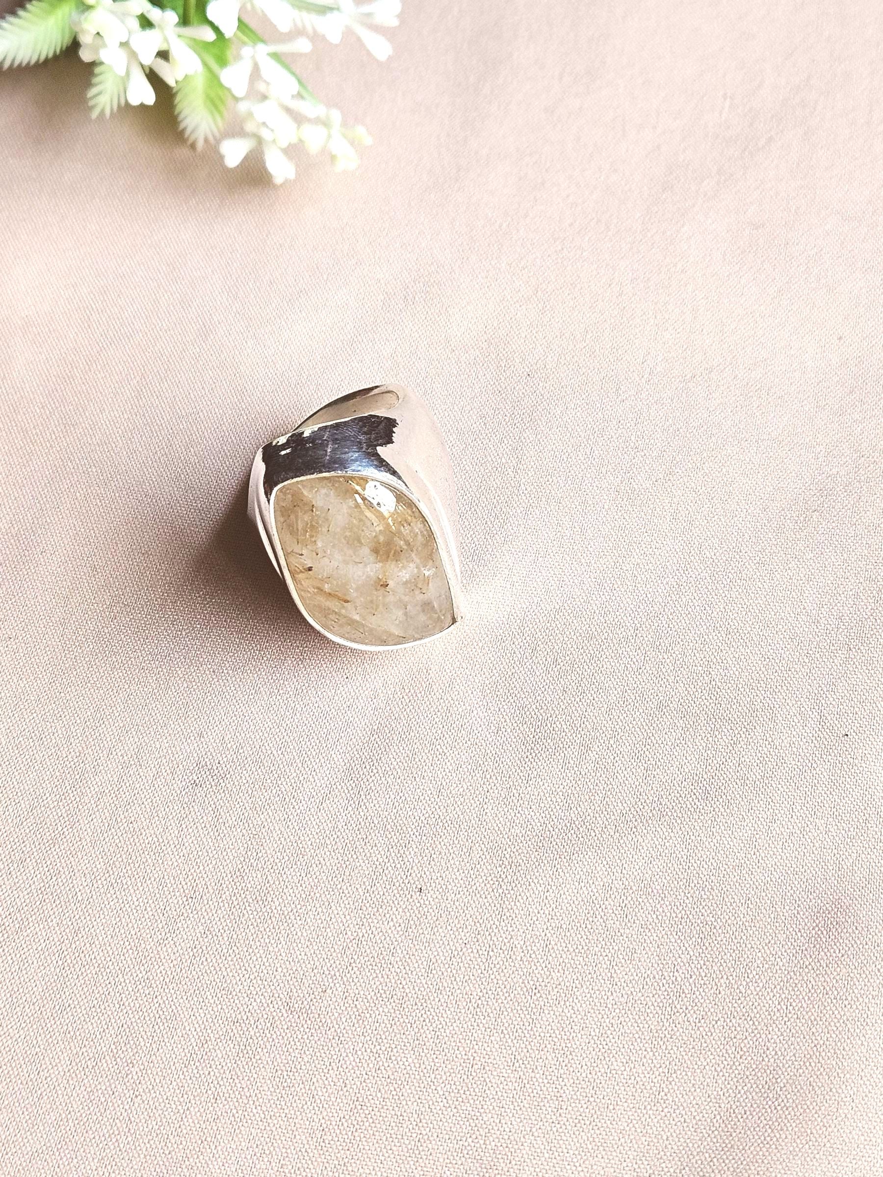 Handcrafted Rutile Quartz Gemstone Ring for Men – Silver Plated GS Designer Statement Ring