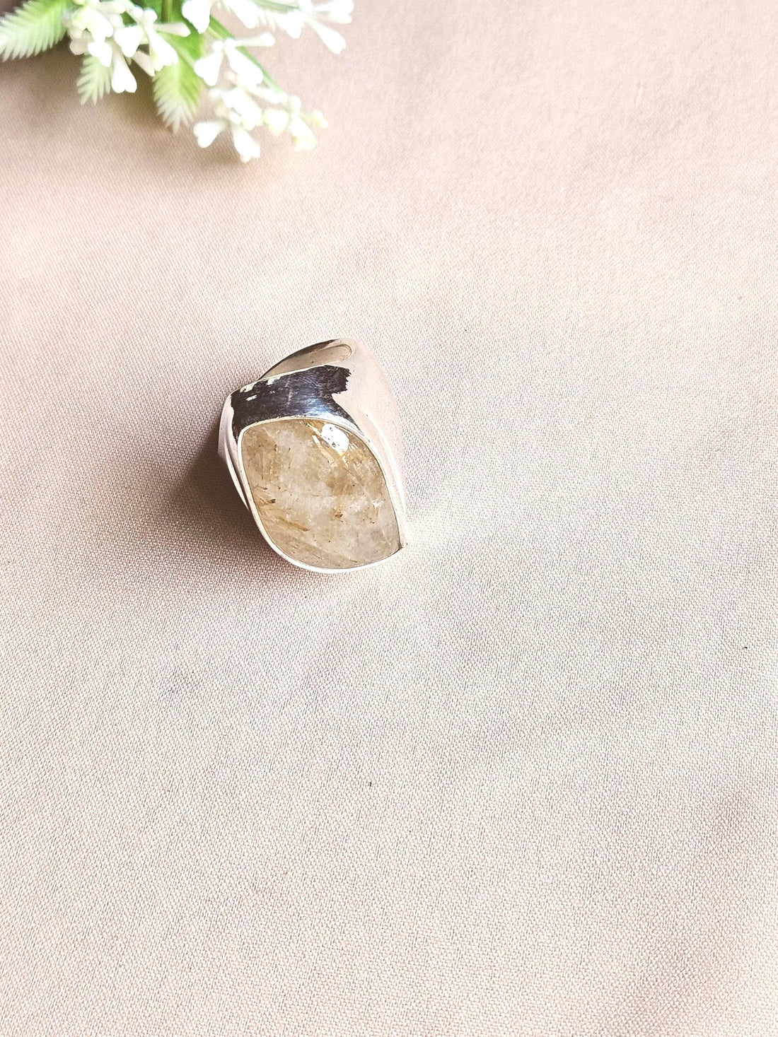 Handcrafted Rutile Quartz Gemstone Ring for Men – Silver Plated GS Designer Statement Ring