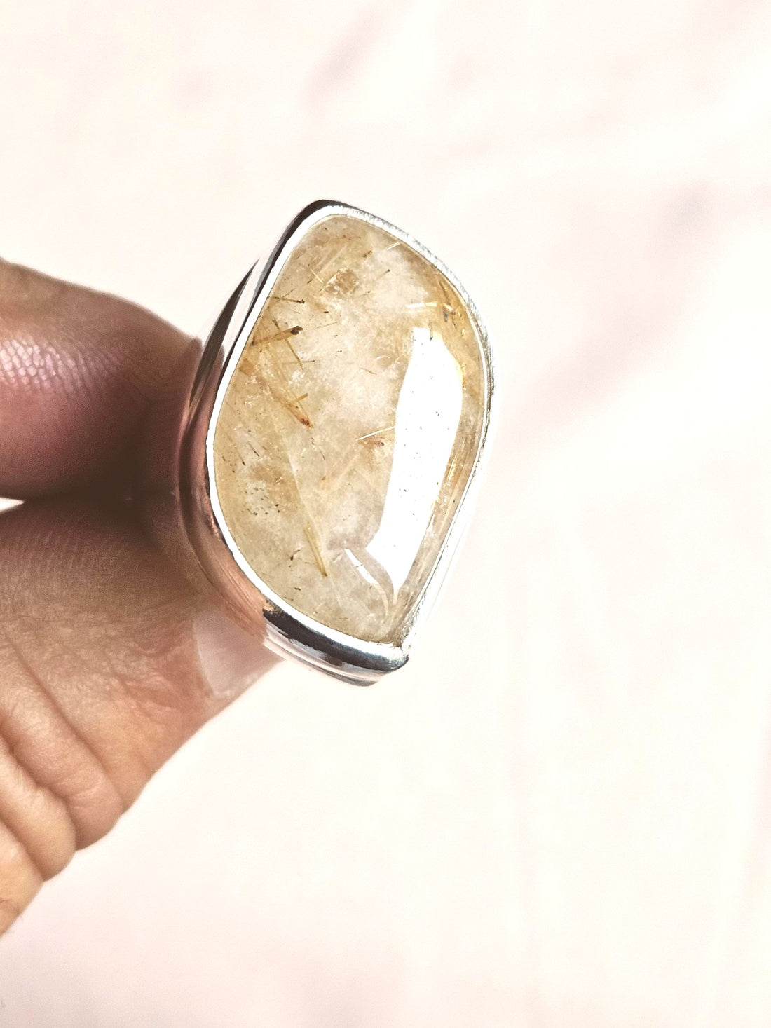 Handcrafted Rutile Quartz Gemstone Ring for Men – Silver Plated GS Designer Statement Ring