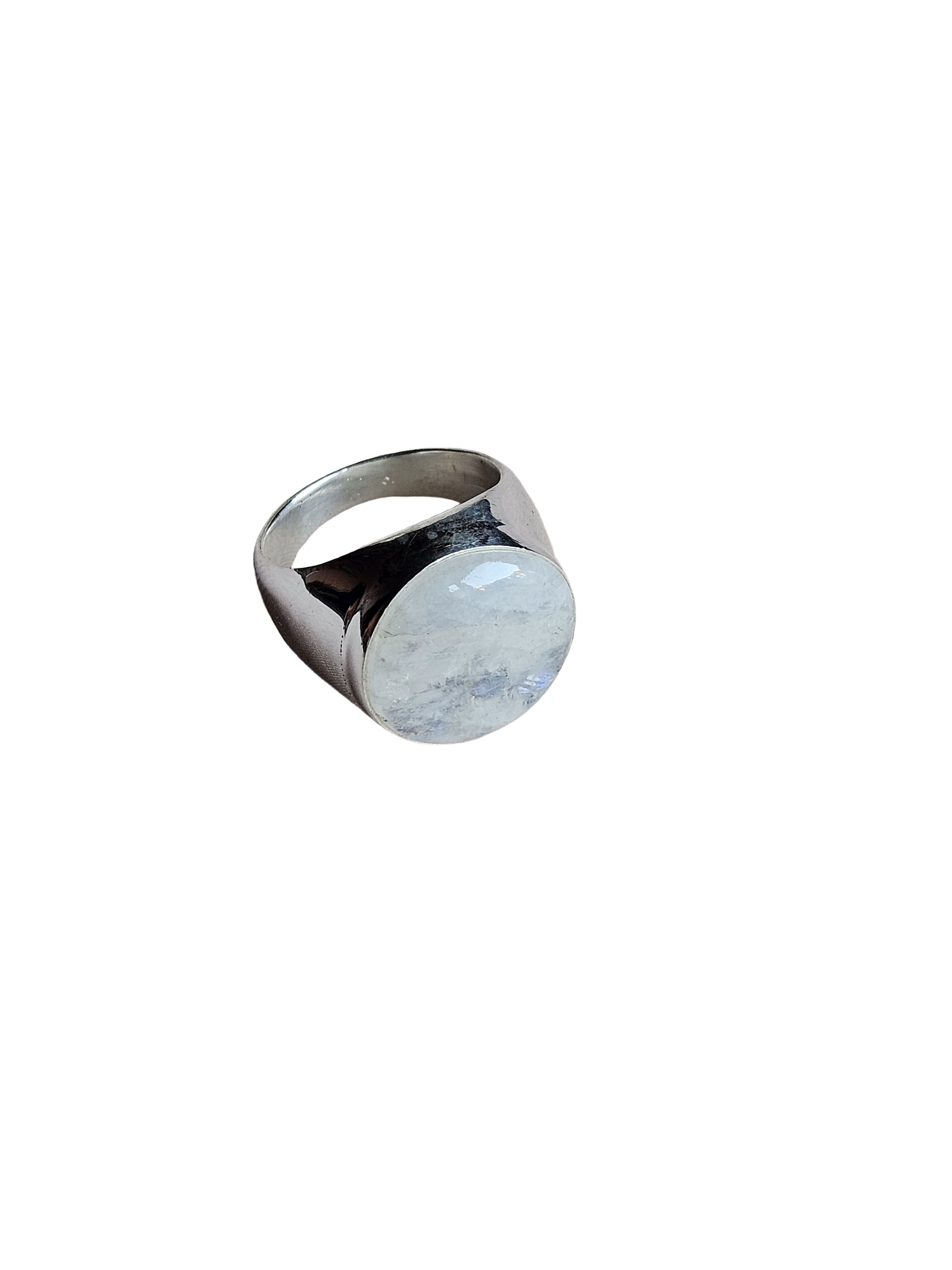Natural White Rainbow Gemstone Men’s Ring – Handcrafted Silver Overlay GS Bold Statement Ring