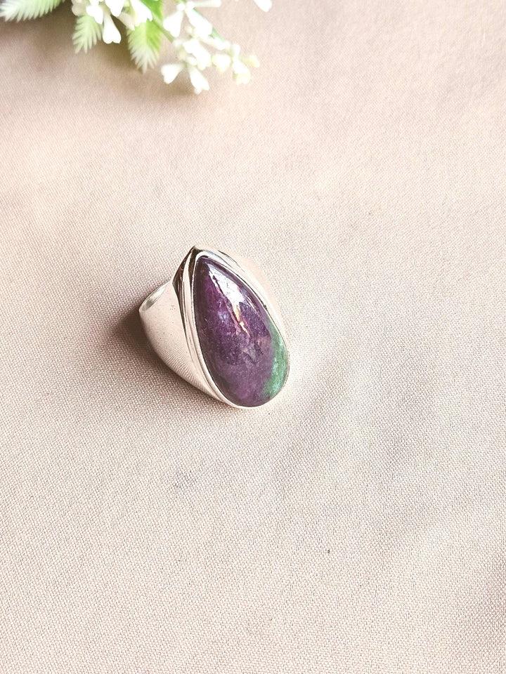 Artisan Ruby Zoisite Gemstone Ring – Silver Plated GS Ring for Men