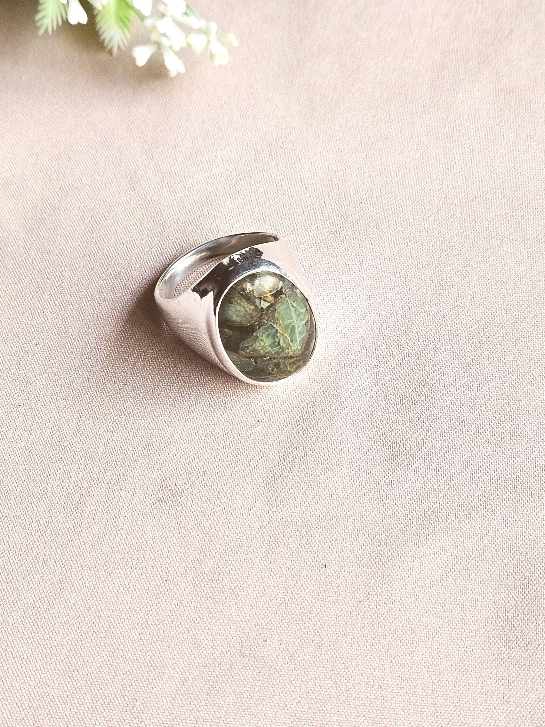 Artisan Copper Chrysocola Gemstone Ring – Silver Plated GS Ring for Men
