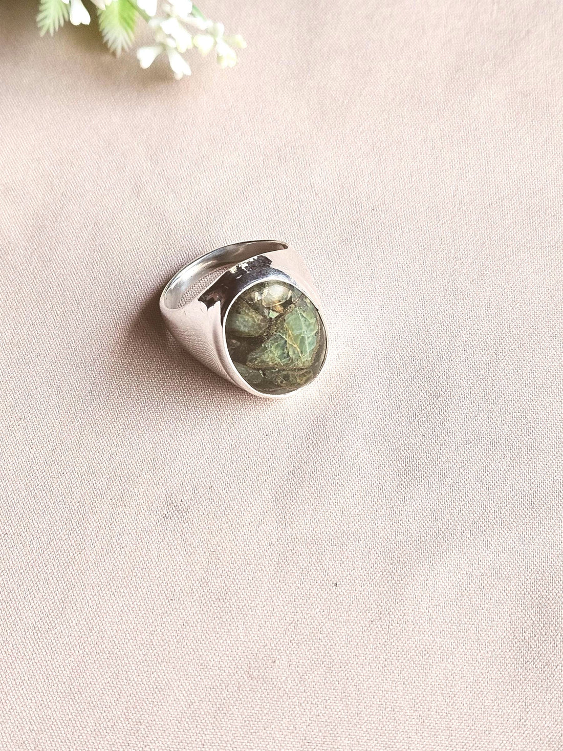 Artisan Copper Chrysocola Gemstone Ring – Silver Plated GS Ring for Men
