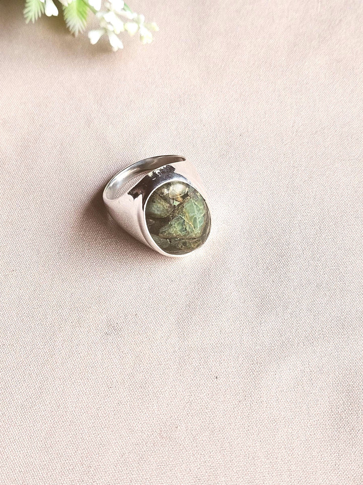 Artisan Copper Chrysocola Gemstone Ring – Silver Plated GS Ring for Men