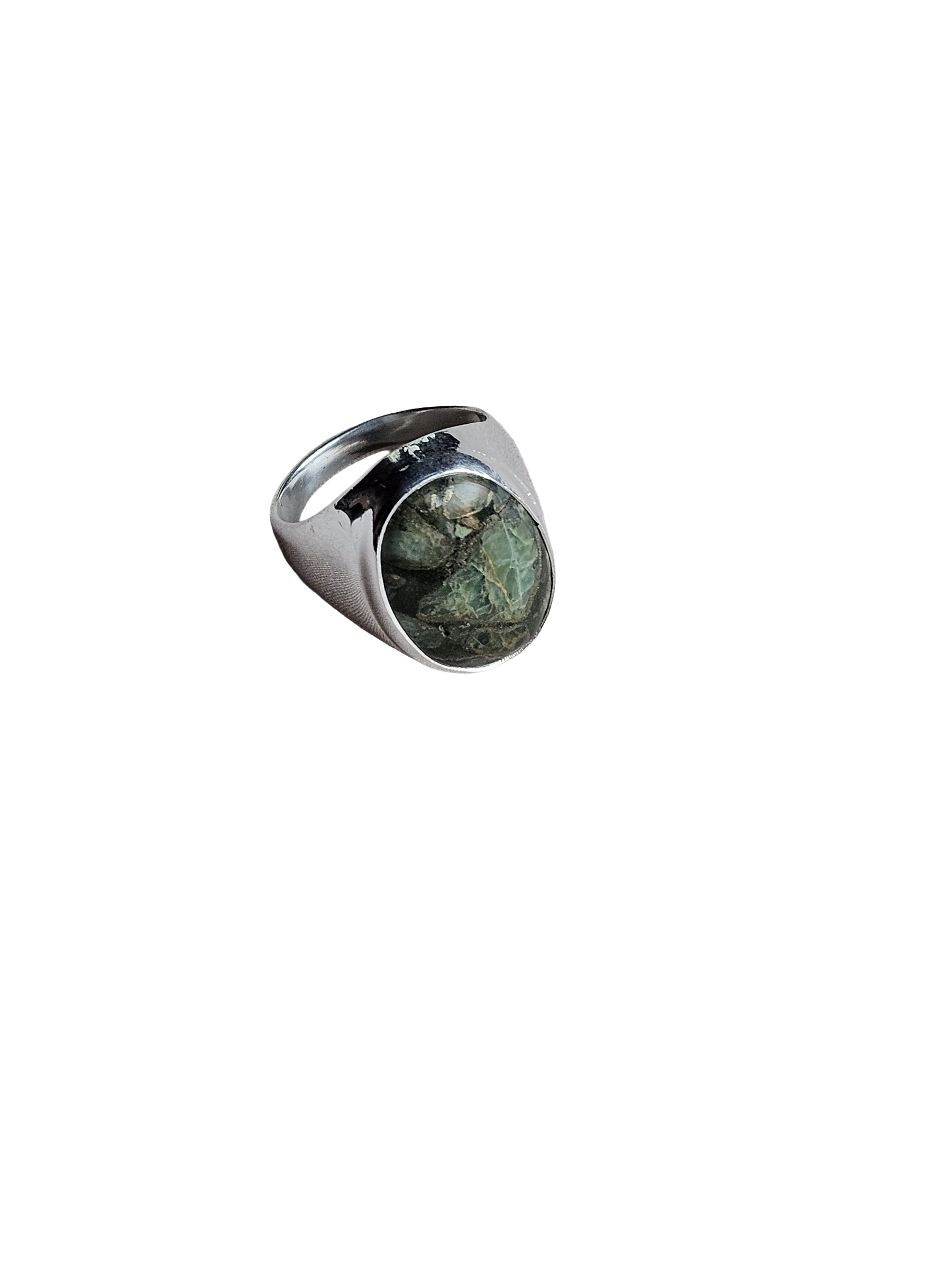 Artisan Copper Chrysocola Gemstone Ring – Silver Plated GS Ring for Men