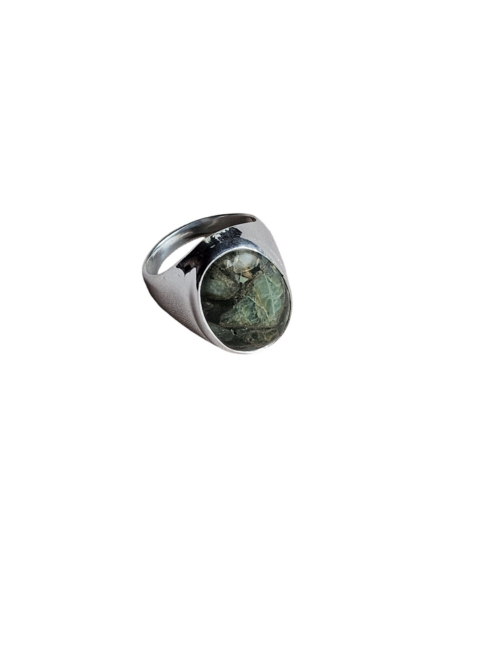 Artisan Copper Chrysocola Gemstone Ring – Silver Plated GS Ring for Men