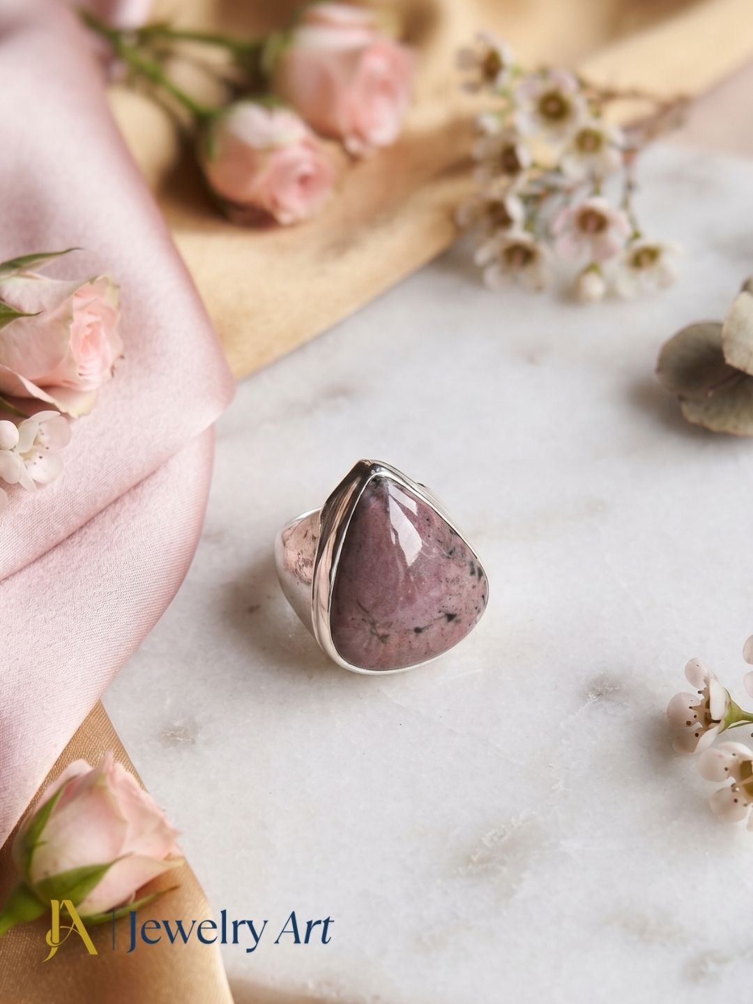 Decorative setup highlighting Natural Jasper artisan men's ring

