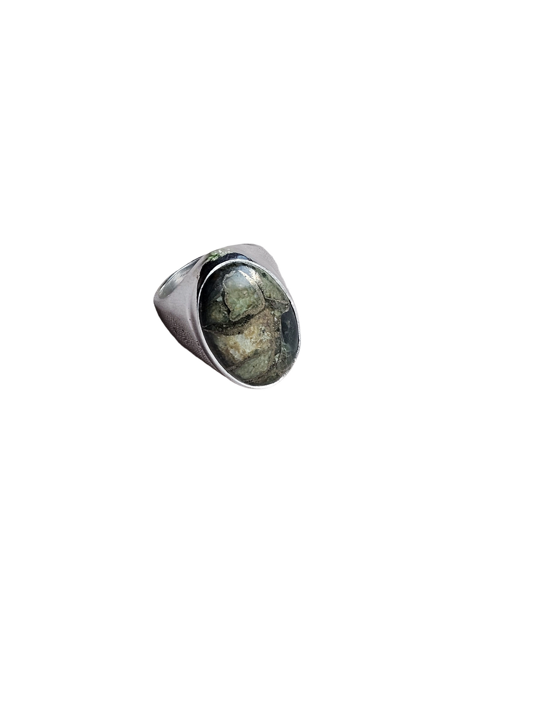 Men’s Natural Copper Chrysocola Ring – Handcrafted Silver Overlay GS Unique Artisan Jewelry
