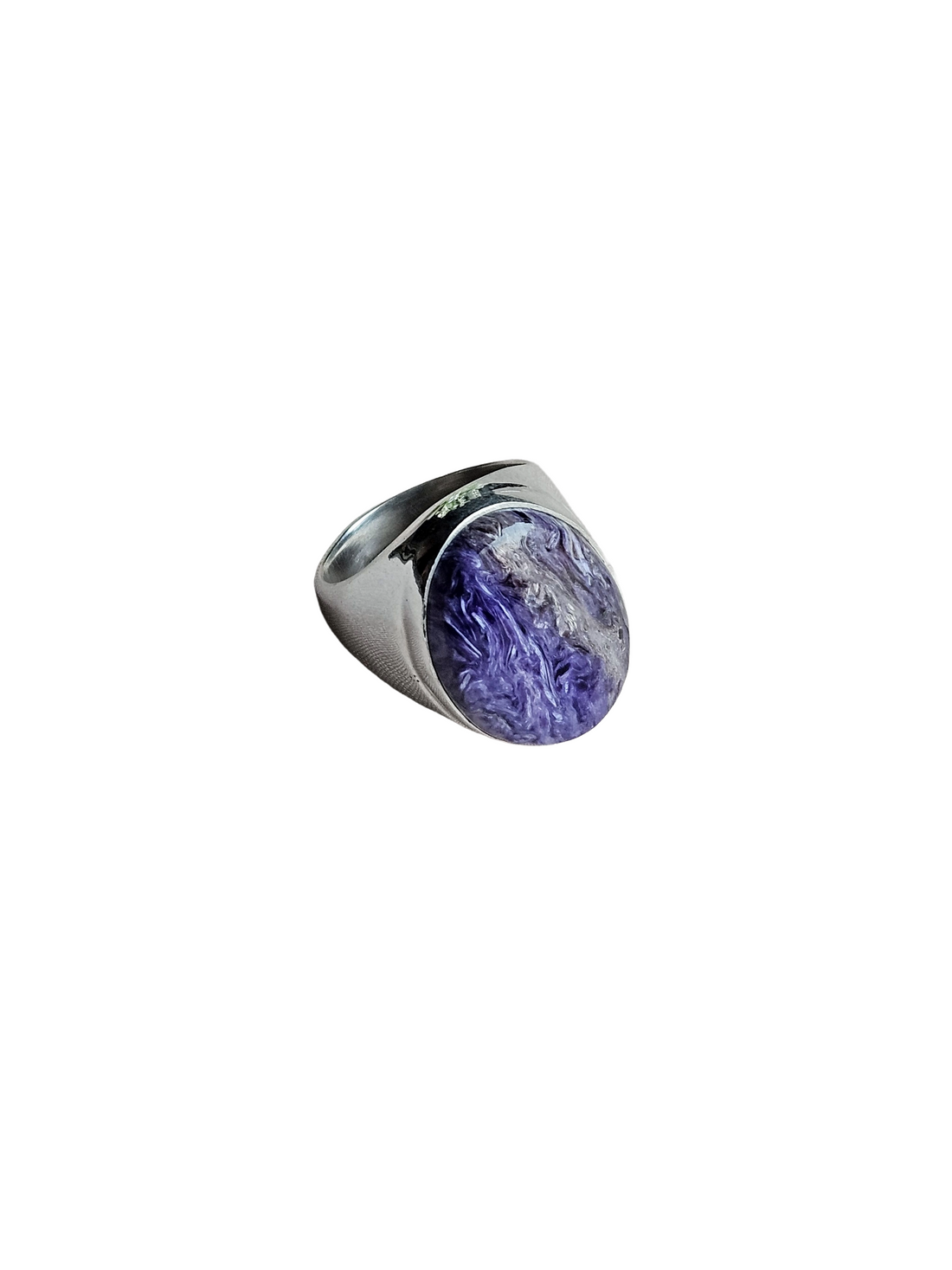 Natural Charoite Gemstone Men’s Ring – Handcrafted Silver Overlay GS Bold Statement Ring