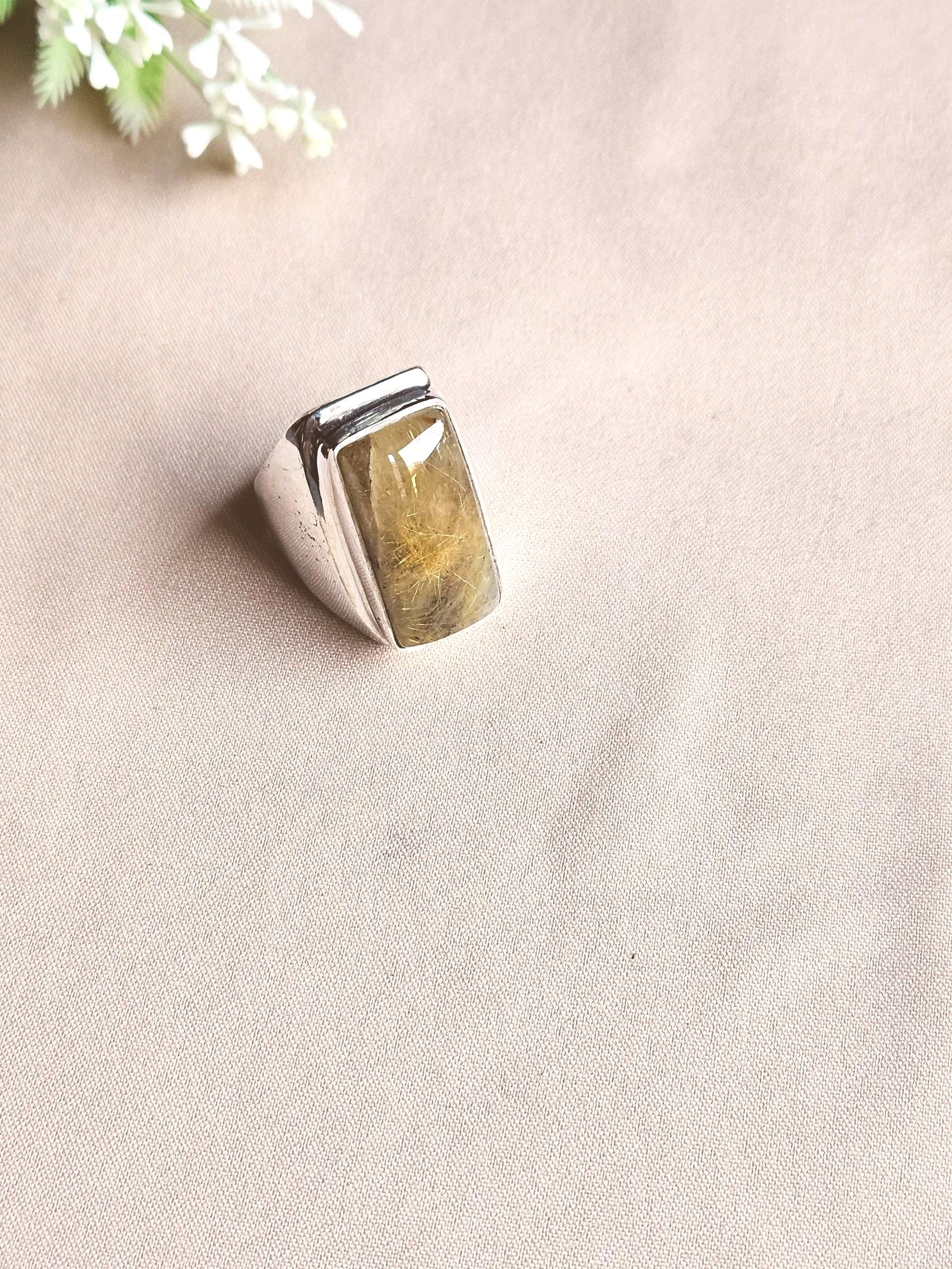 Natural Rutile Quartz Ring for Men – Handcrafted Silver Plated GS Designer Ring