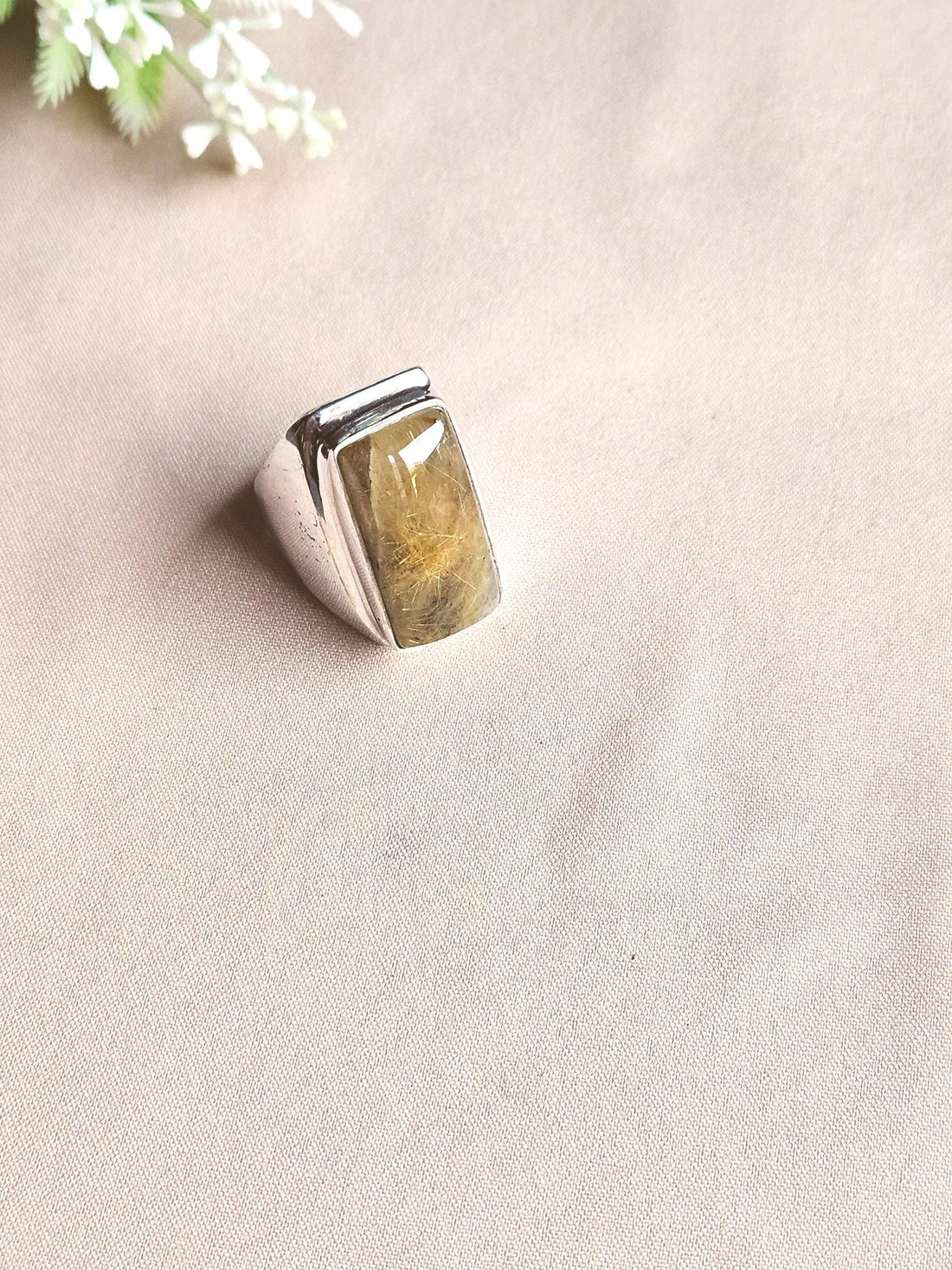 Natural Rutile Quartz Ring for Men – Handcrafted Silver Plated GS Designer Ring