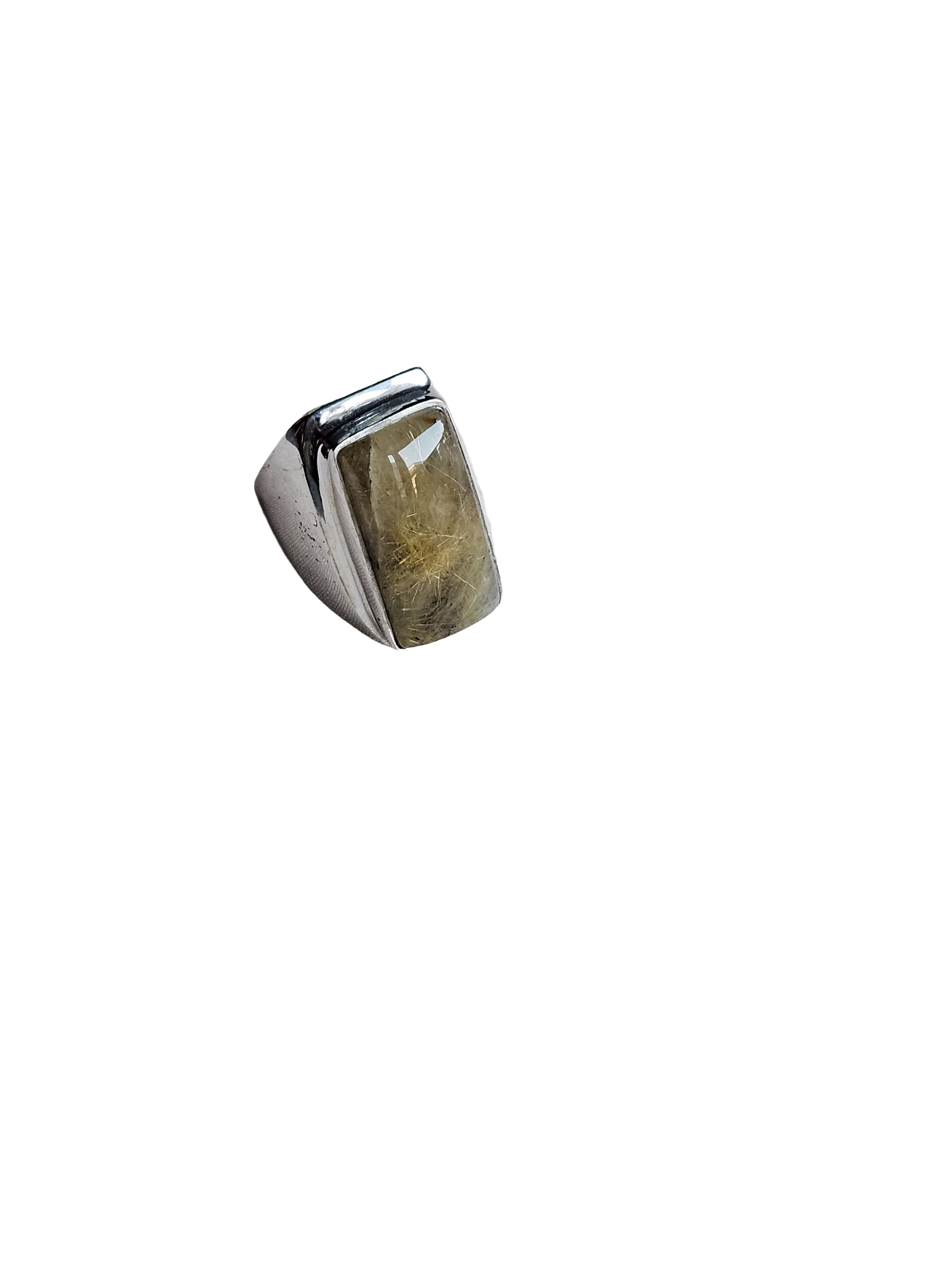 Natural Rutile Quartz Ring for Men – Handcrafted Silver Plated GS Designer Ring