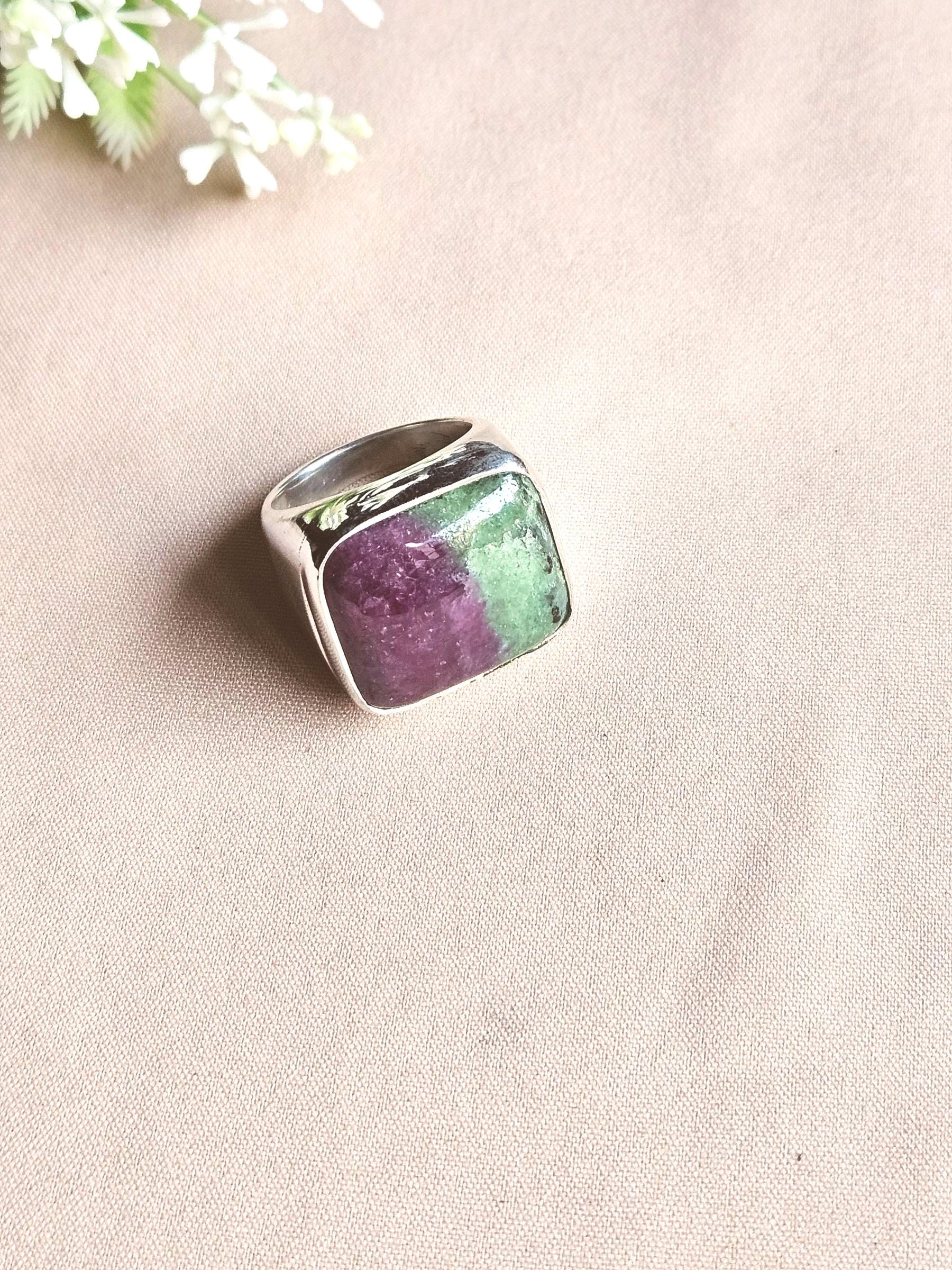 Artisan Ruby Zoisite Gemstone Ring – Silver Plated GS Ring for Men