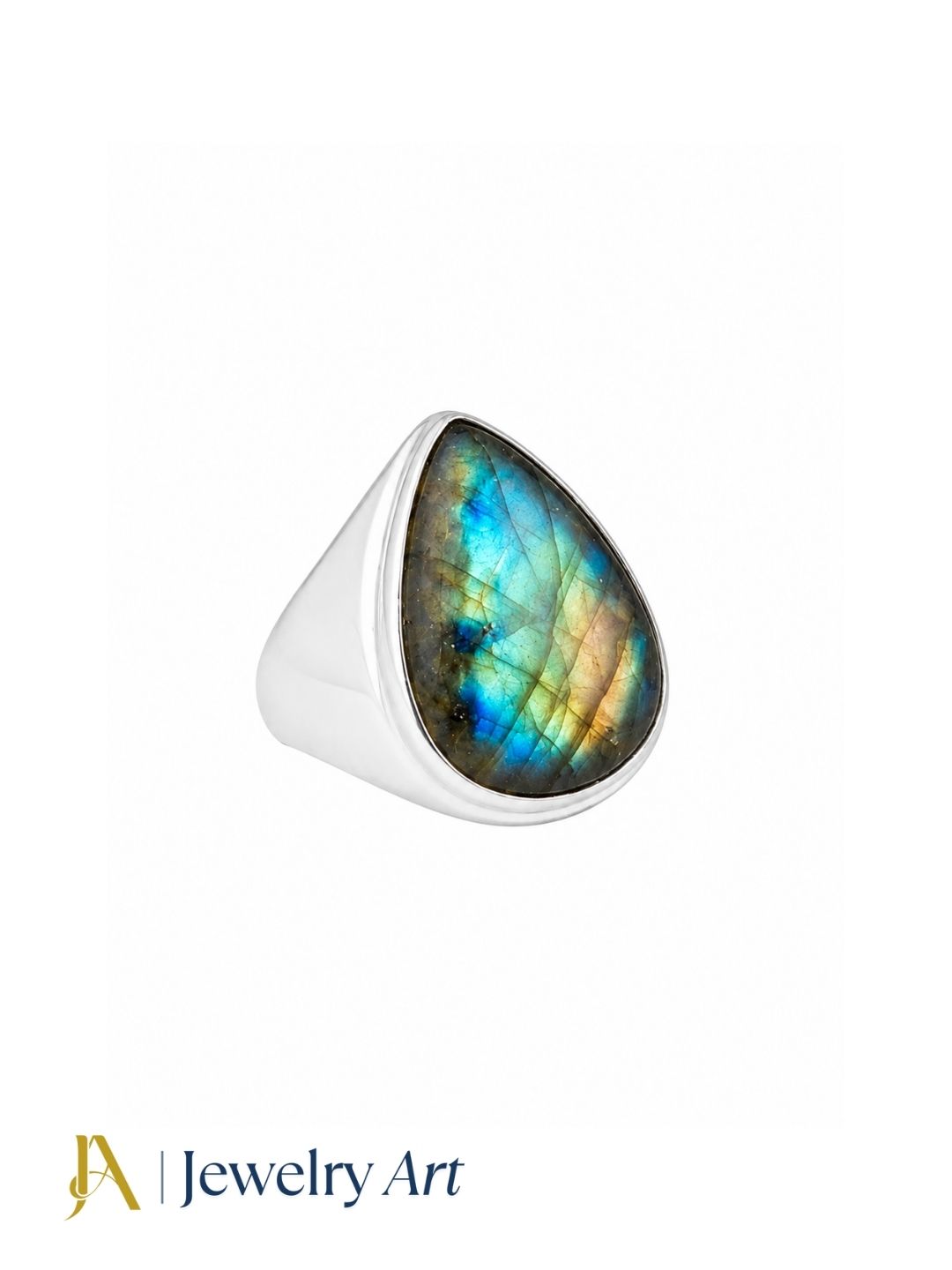 Silver plated GS handcrafted Labradorite gemstone ring showcasing premium artisan craftsmanship and a natural gemstone for men's fashion jewelry.

