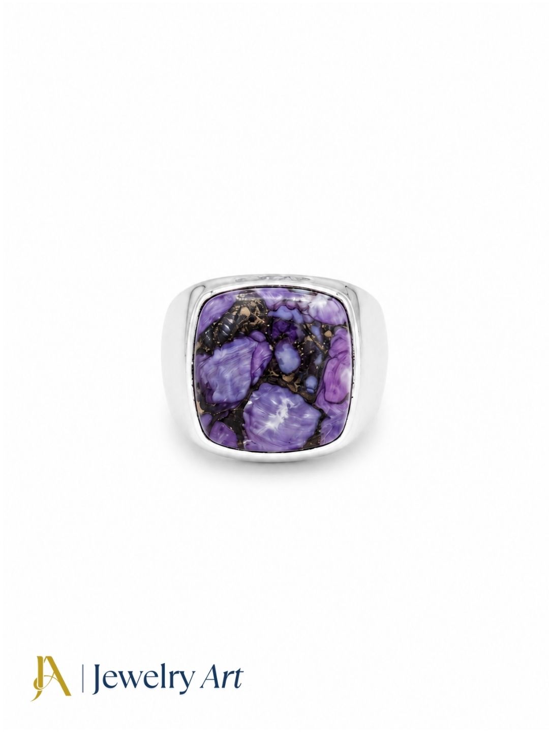 Modern Natural Charoite silver overlay fashion ring for men
