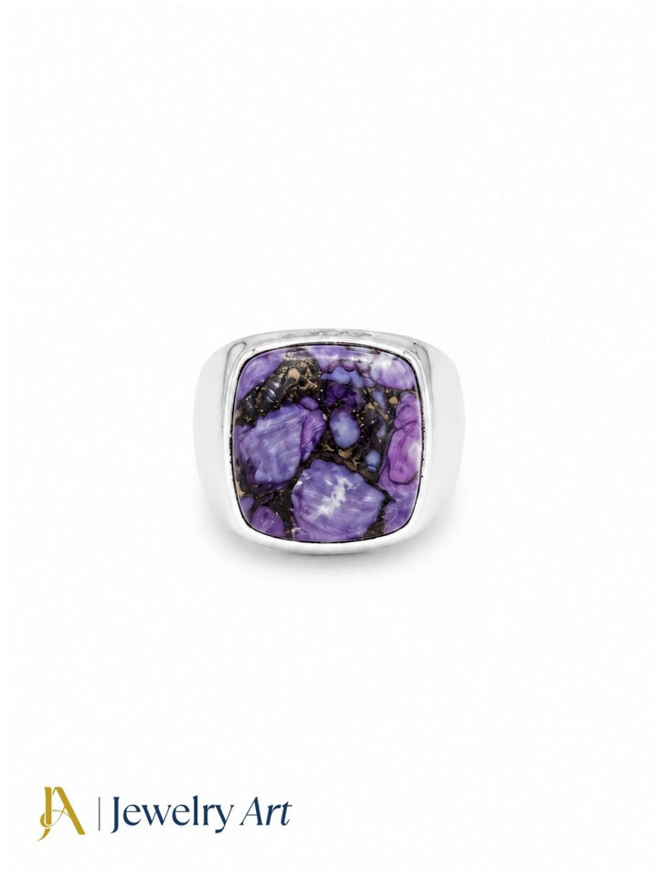 Modern Natural Charoite silver overlay fashion ring for men
