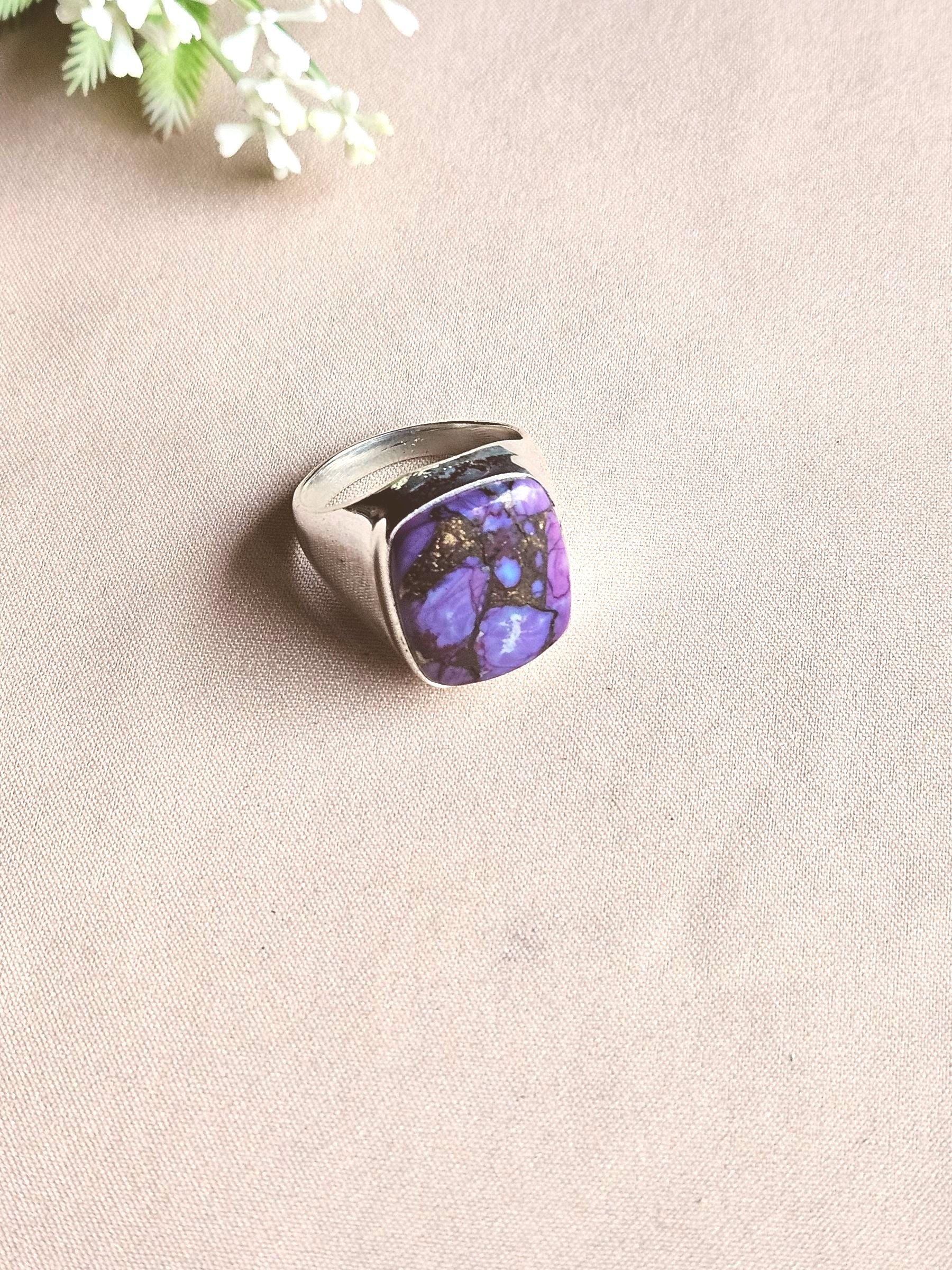 Natural Charoite Gemstone Men’s Ring – Handcrafted Silver Overlay GS Bold Statement Ring