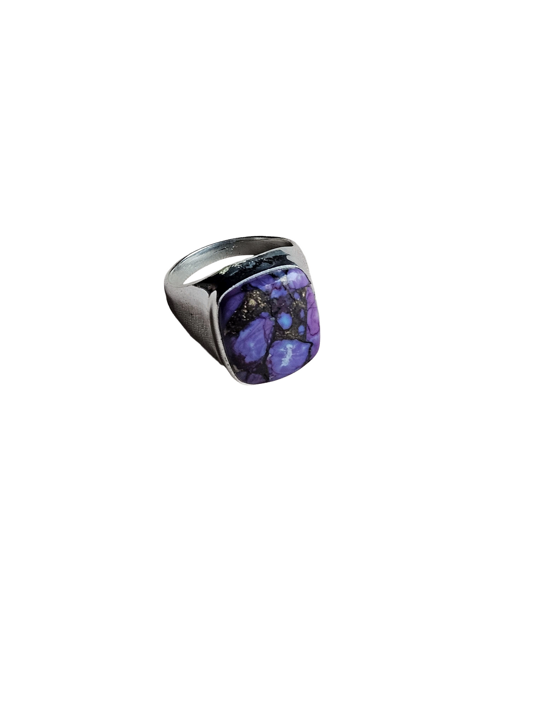 Natural Charoite Gemstone Men’s Ring – Handcrafted Silver Overlay GS Bold Statement Ring