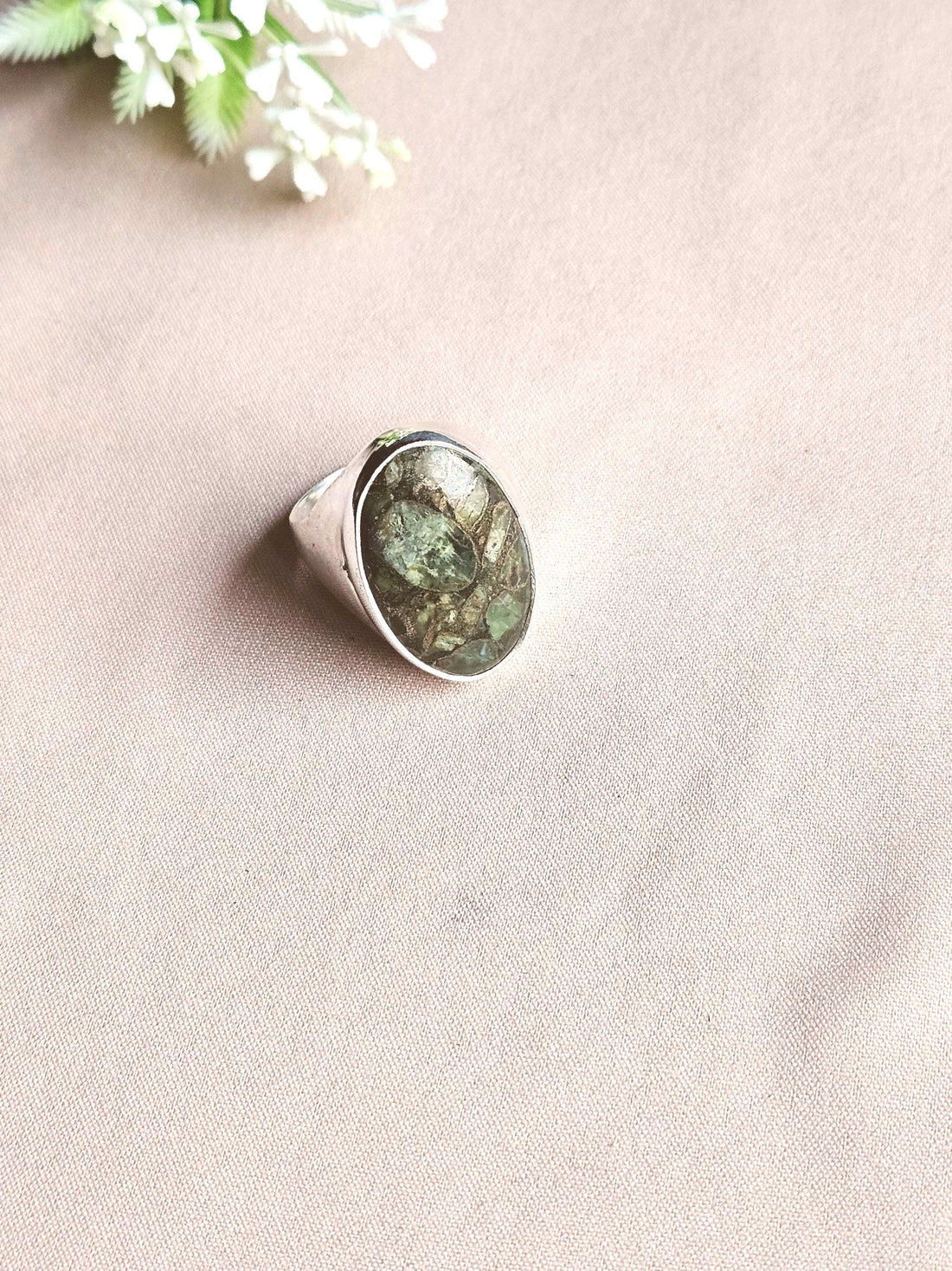 Men’s Natural Copper Chrysocola Ring – Handcrafted Silver Overlay GS Unique Artisan Jewelry