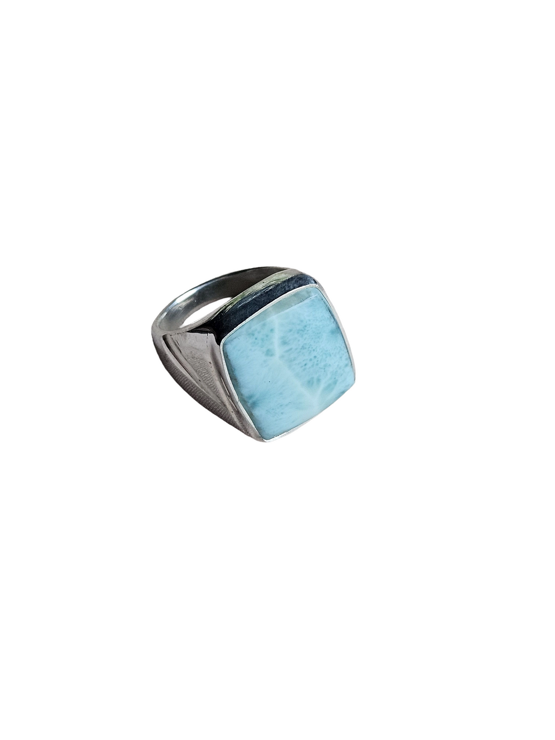 Natural Larimar Gemstone Men’s Ring – Handcrafted Silver Overlay GS Bold Statement Ring