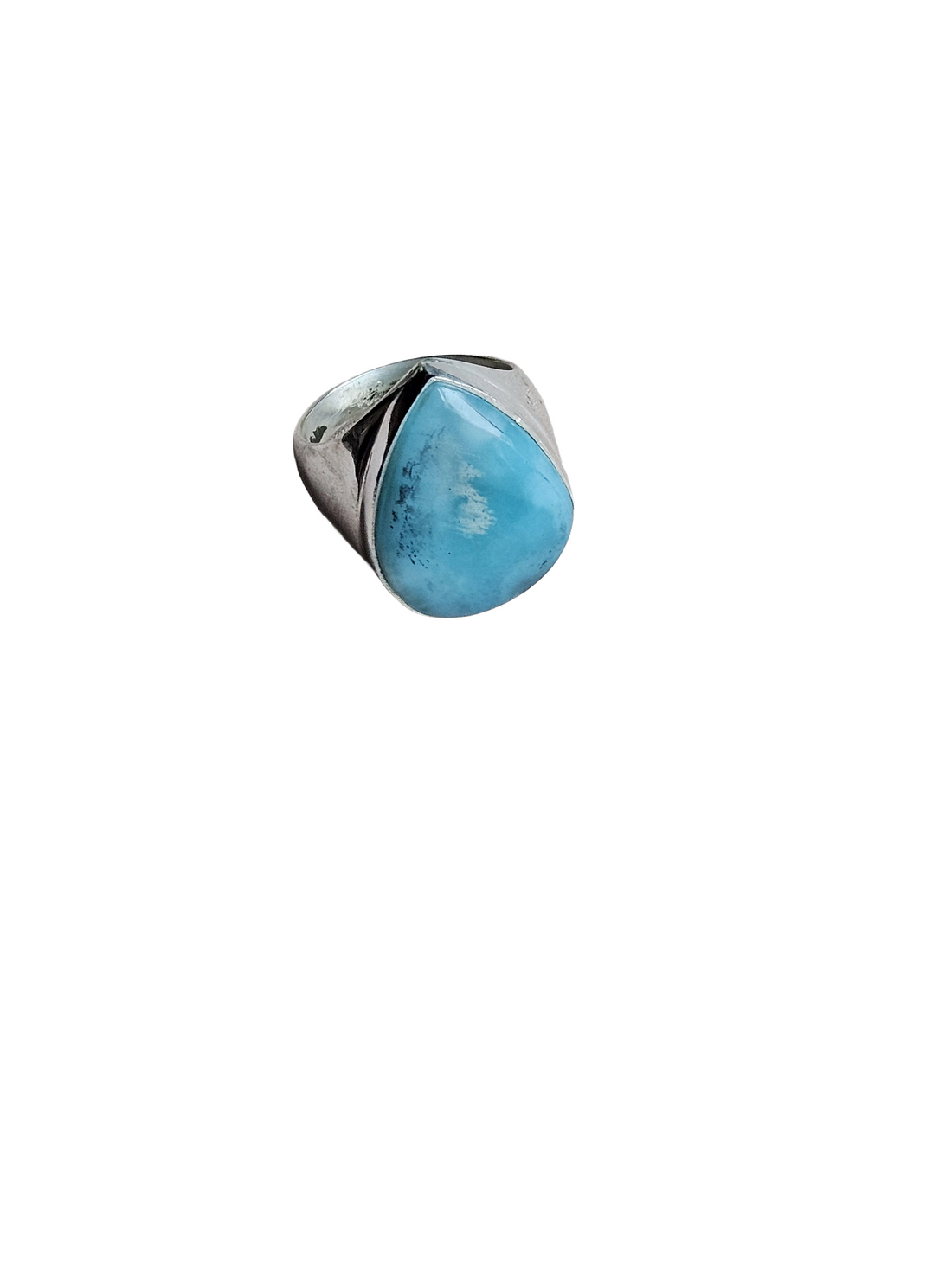 Natural Larimar Gemstone Men’s Ring – Handcrafted Silver Overlay GS Bold Statement Ring