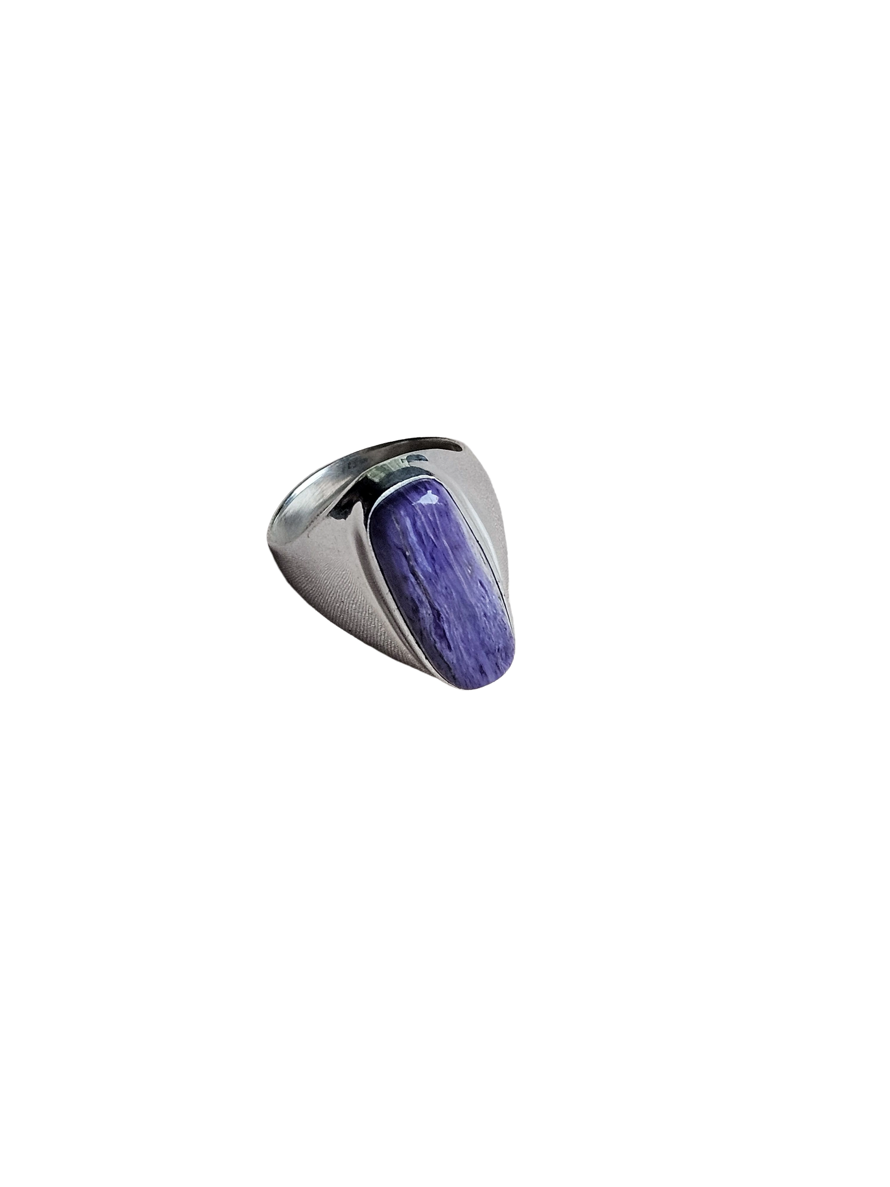 Natural Charoite Gemstone Men’s Ring – Handcrafted Silver Overlay GS Bold Statement Ring