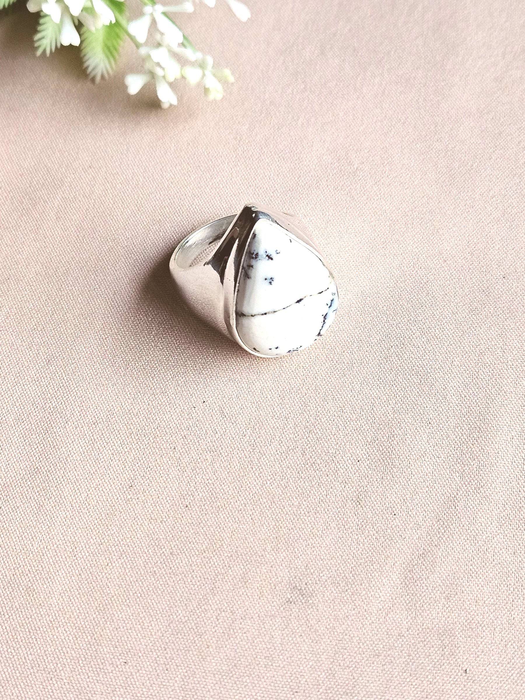 Natural Dandrite Agate Gemstone Men’s Ring – Handcrafted Silver Overlay GS Bold Statement Ring