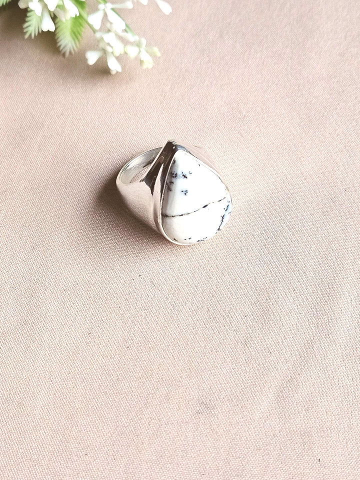 Natural Dandrite Agate Gemstone Men’s Ring – Handcrafted Silver Overlay GS Bold Statement Ring