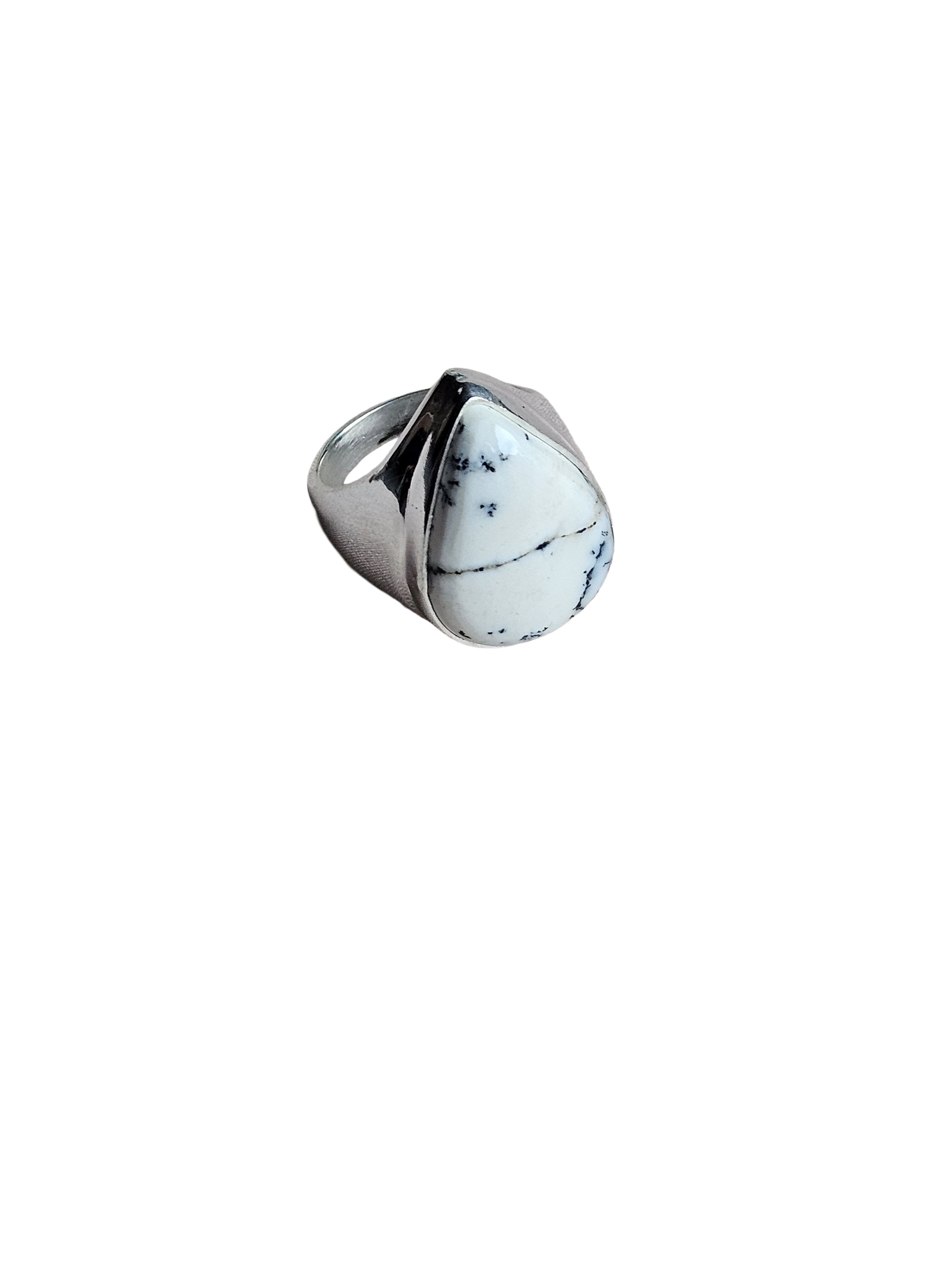 Natural Dandrite Agate Gemstone Men’s Ring – Handcrafted Silver Overlay GS Bold Statement Ring