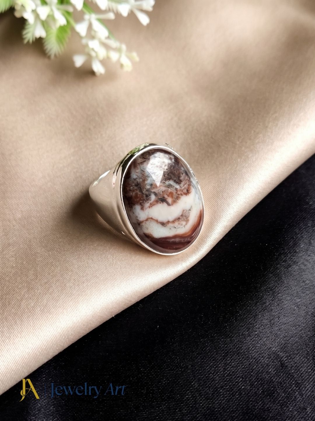 Stylish Picture Jasper Gemstone Ring for Men – Silver Plated GS Handmade Designer Ring