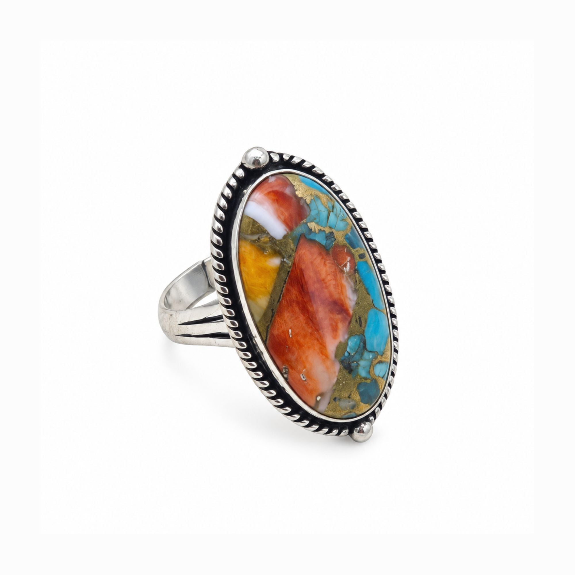Oyster Copper Turquoise Statement Ring, Adjustable US Size 9, Handmade 925 Silver Plated Jewelry, Natural Gemstone Gift for Her