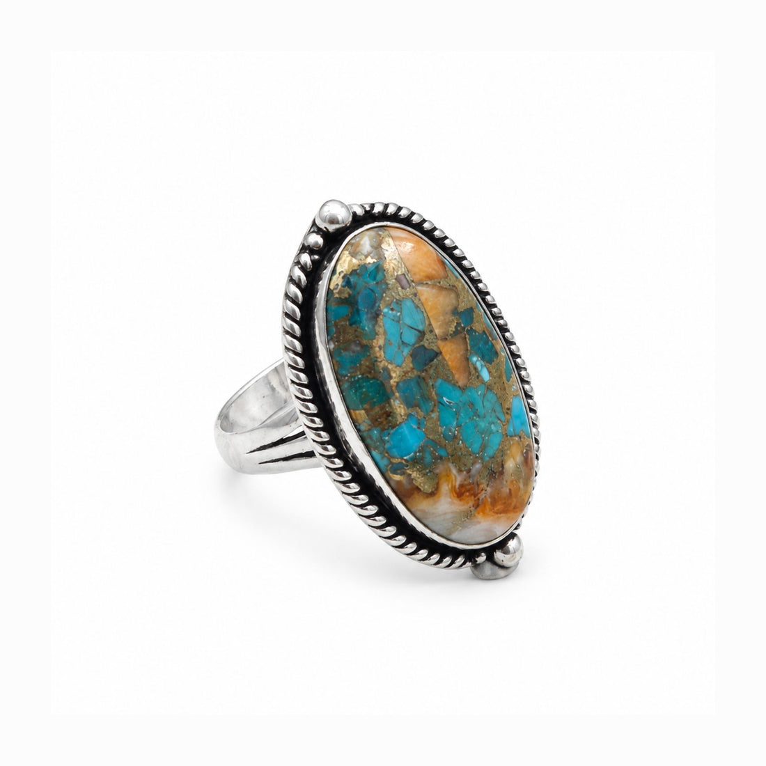 Oyster Copper Turquoise Statement Ring, Adjustable US Size 9, Handmade 925 Silver Plated Jewelry, Natural Gemstone Gift for Her