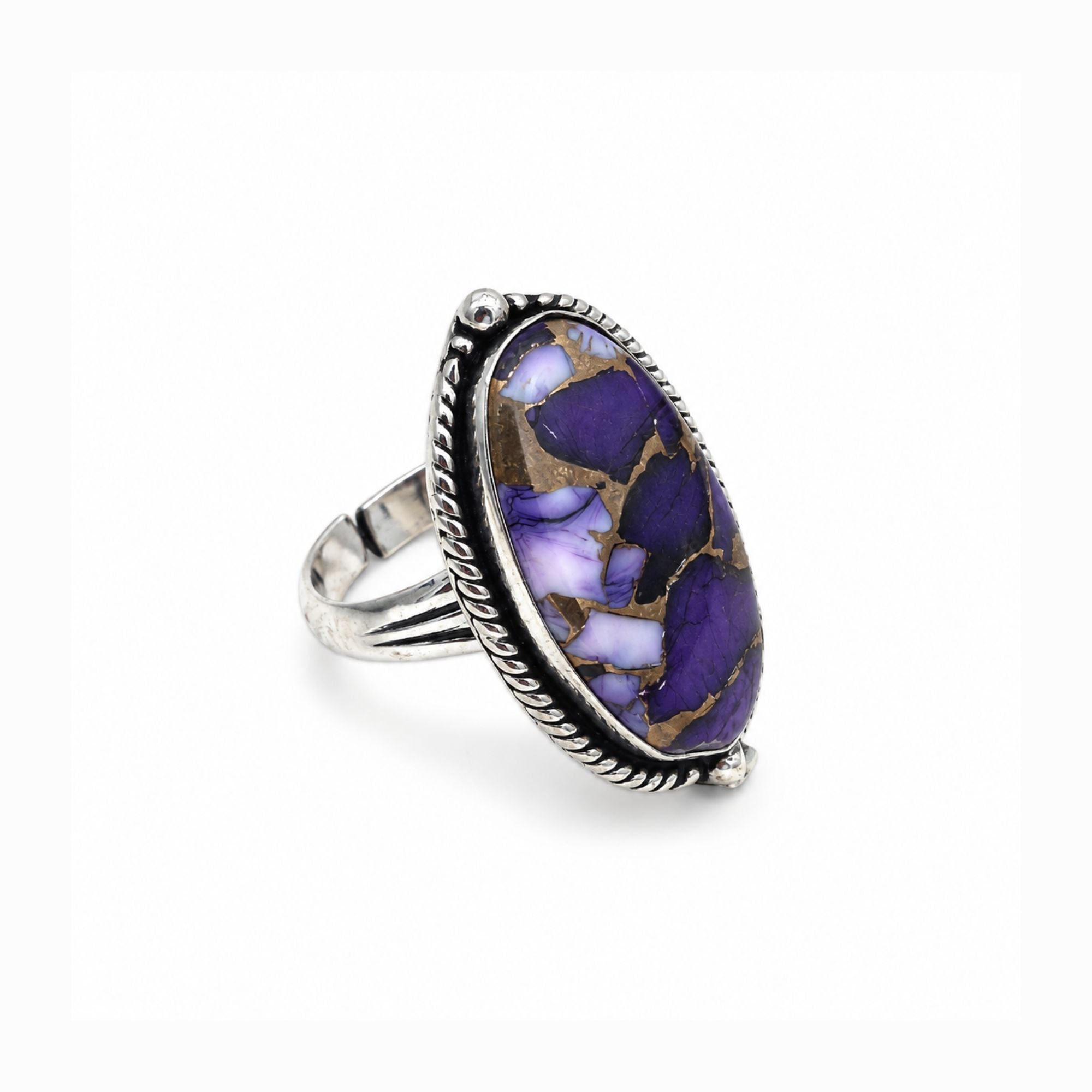 Purple Copper Turquoise Statement Ring, Adjustable US Size 9, Handmade 925 Silver Plated Jewelry, Natural Gemstone Gift for Her