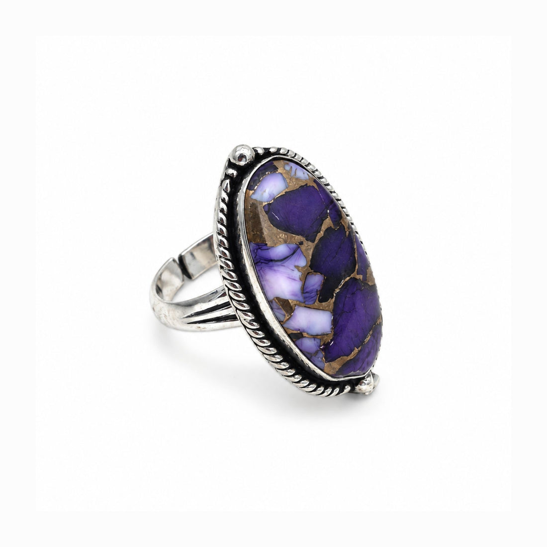 Purple Copper Turquoise Statement Ring, Adjustable US Size 9, Handmade 925 Silver Plated Jewelry, Natural Gemstone Gift for Her