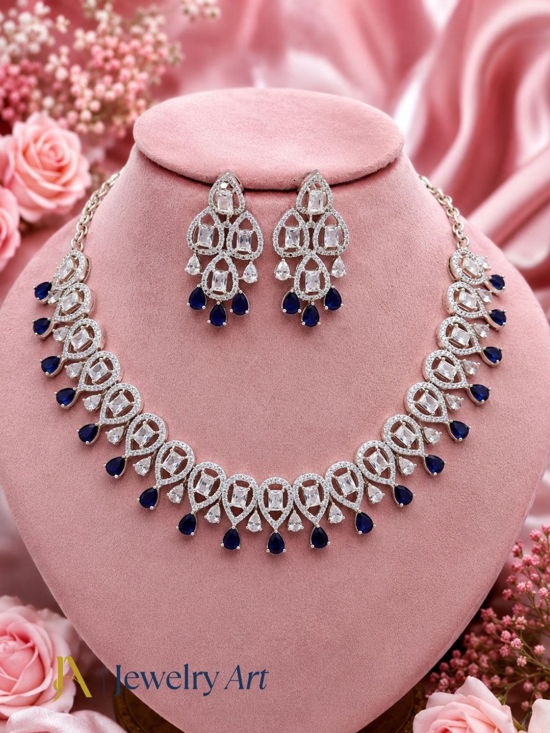 Premium rhodium plated jewelry highlighted in elegant decorative styling
