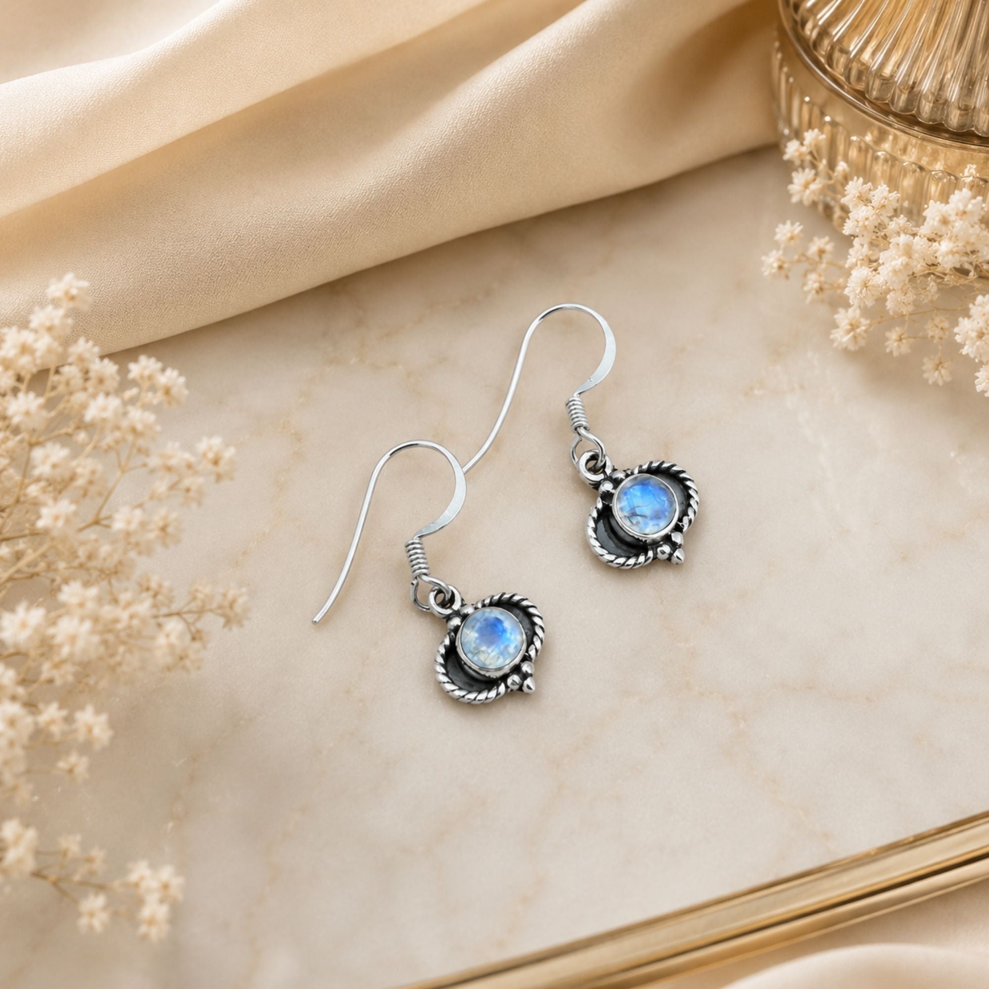 Rainbow Moonstone 925 Sterling Silver Earrings, Drop Dangle Earrings, Handmade Gemstone Jewelry, Gift for Women