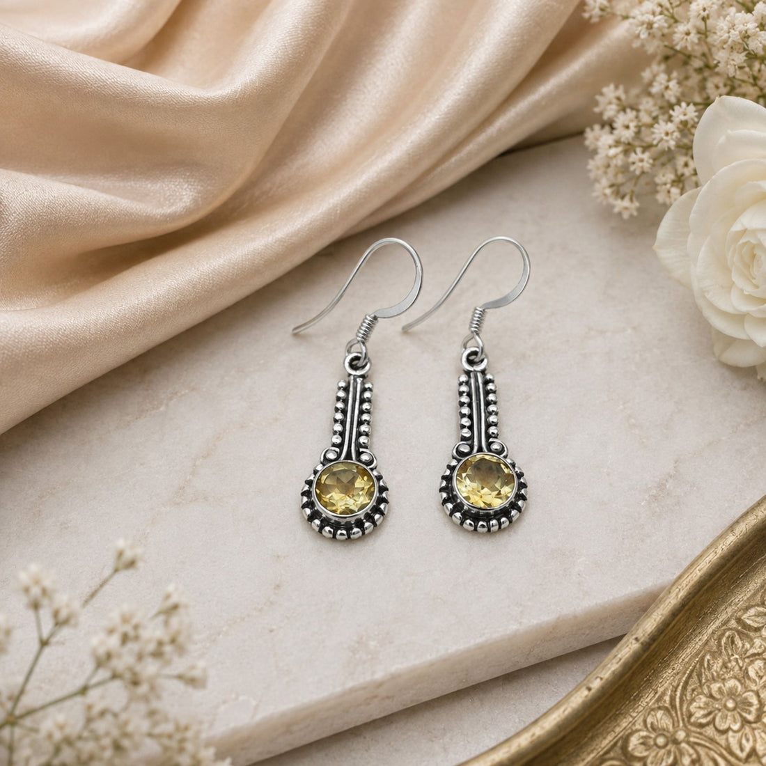 Citrine Earrings, 925 Sterling Silver Dangle Earrings, Natural Gemstone Jewelry, Birthstone Gift for Women