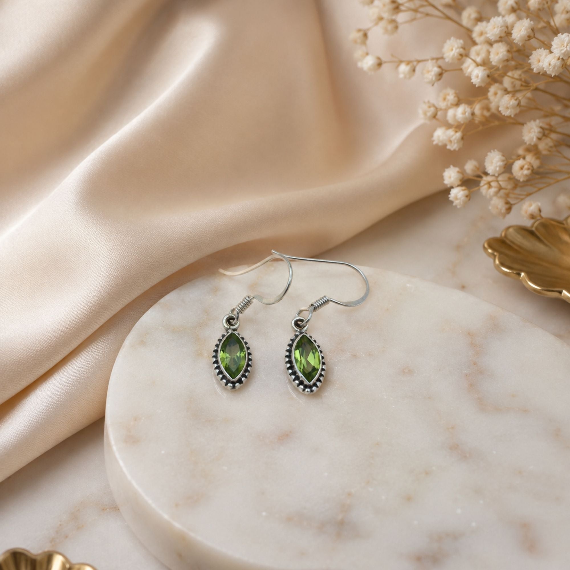 Peridot 925 Sterling Silver Earrings, Drop Dangle Earrings, August Birthstone Jewelry, Handmade Gemstone Gift for Women
