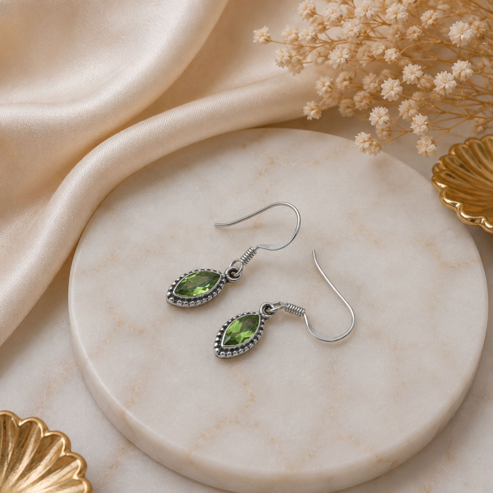 Peridot 925 Sterling Silver Earrings, Drop Dangle Earrings, August Birthstone Jewelry, Handmade Gemstone Gift for Women