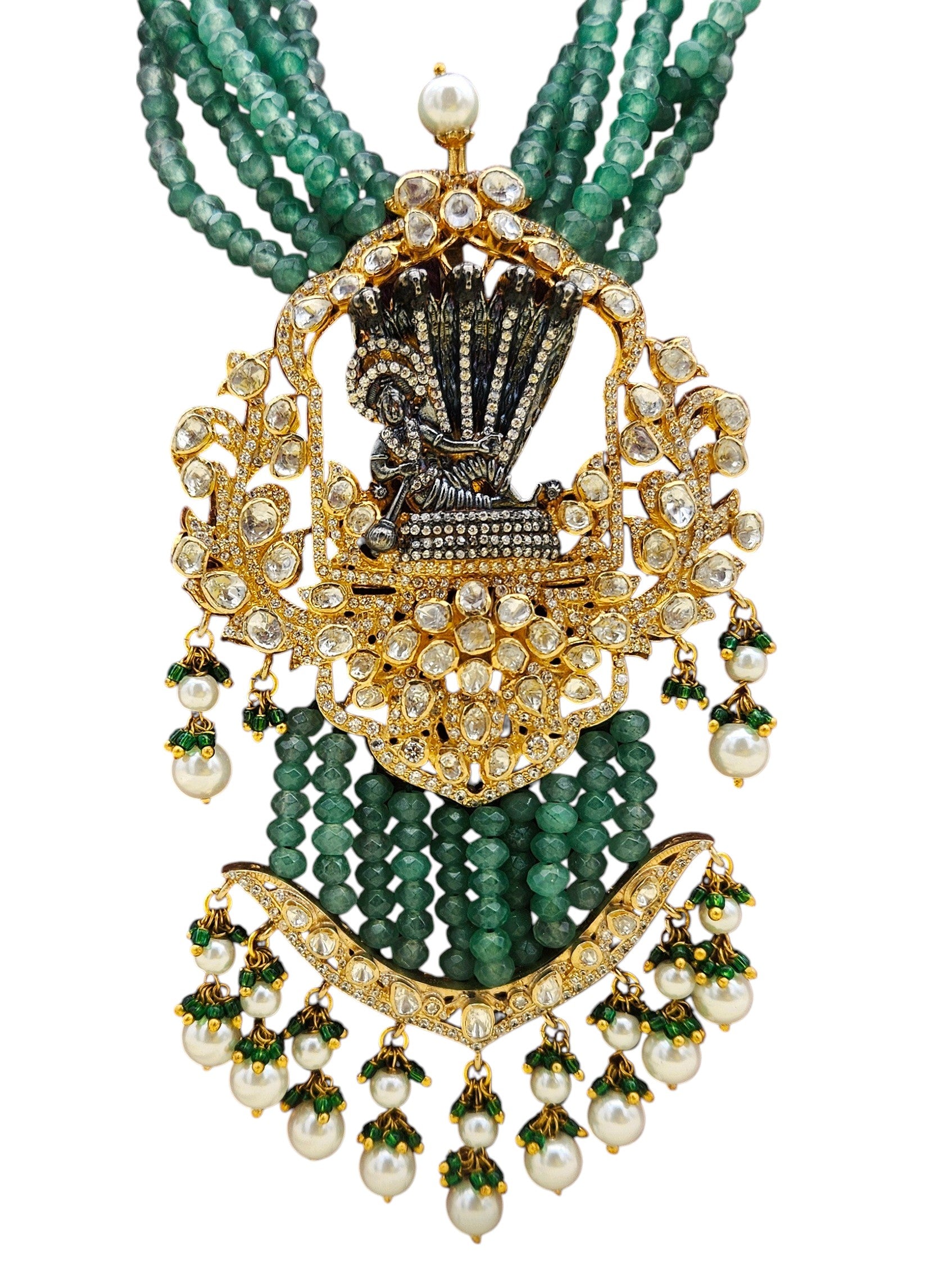 Detailed view of gold plated 925 silver temple necklace with intricate Lord Vishnu pendant design
