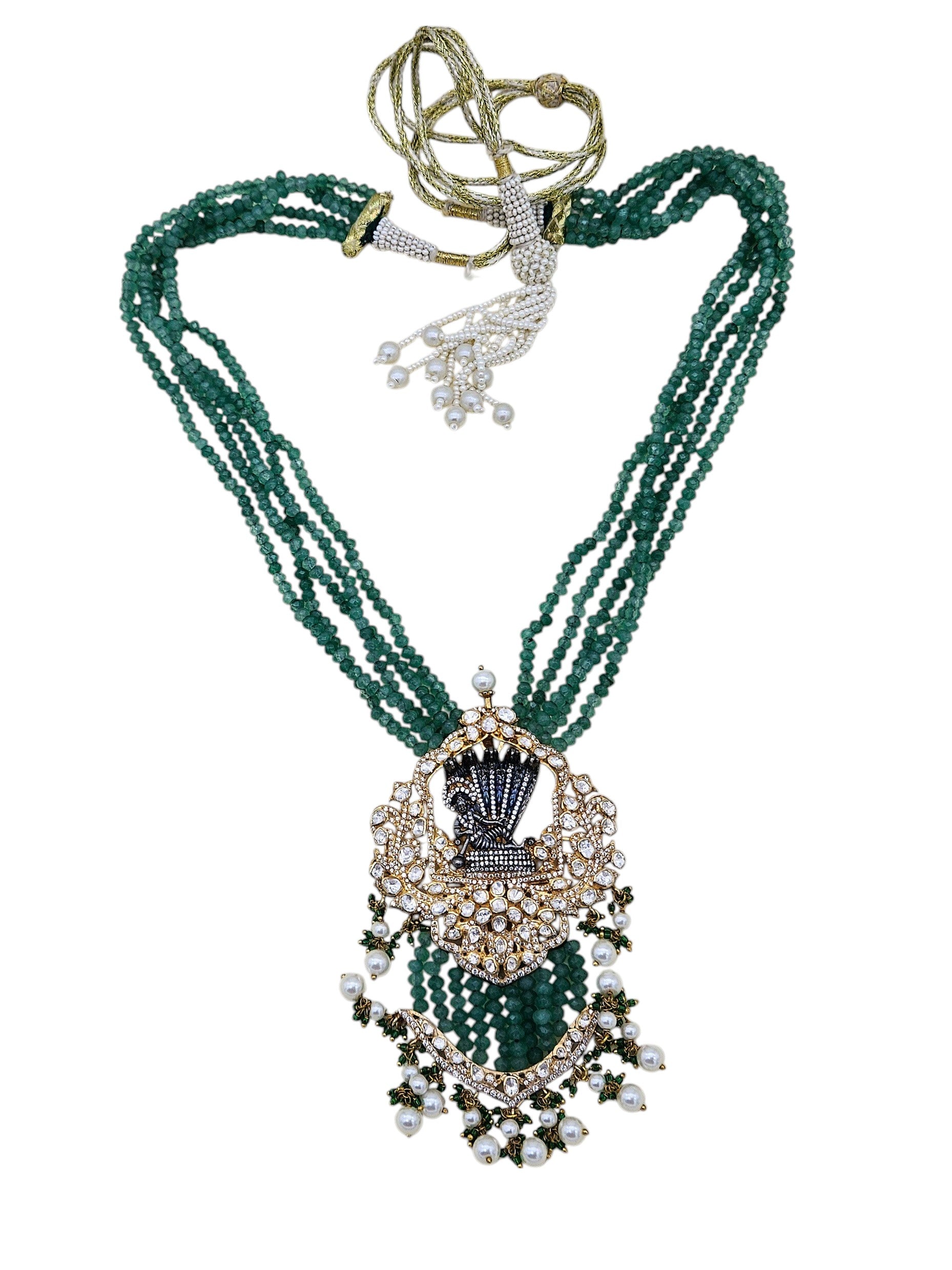 Elegant temple necklace in 925 silver with gold plating and intricate Lord Vishnu pendant centerpiece
