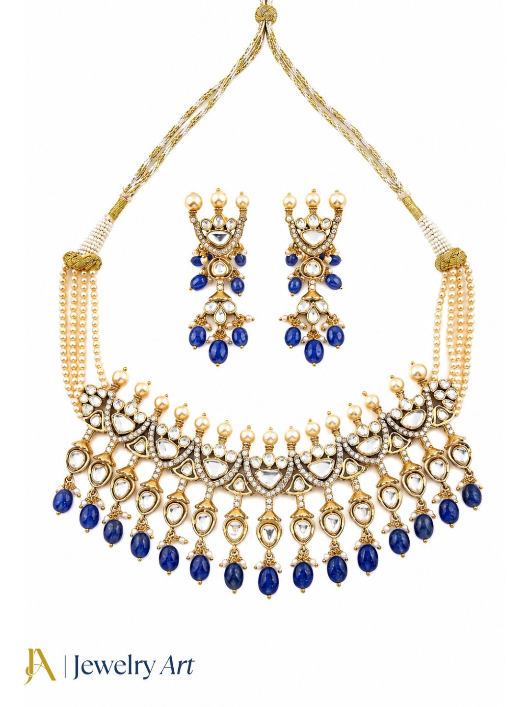 Elegant sterling silver gold plated choker necklace earrings set for party and festive wear
