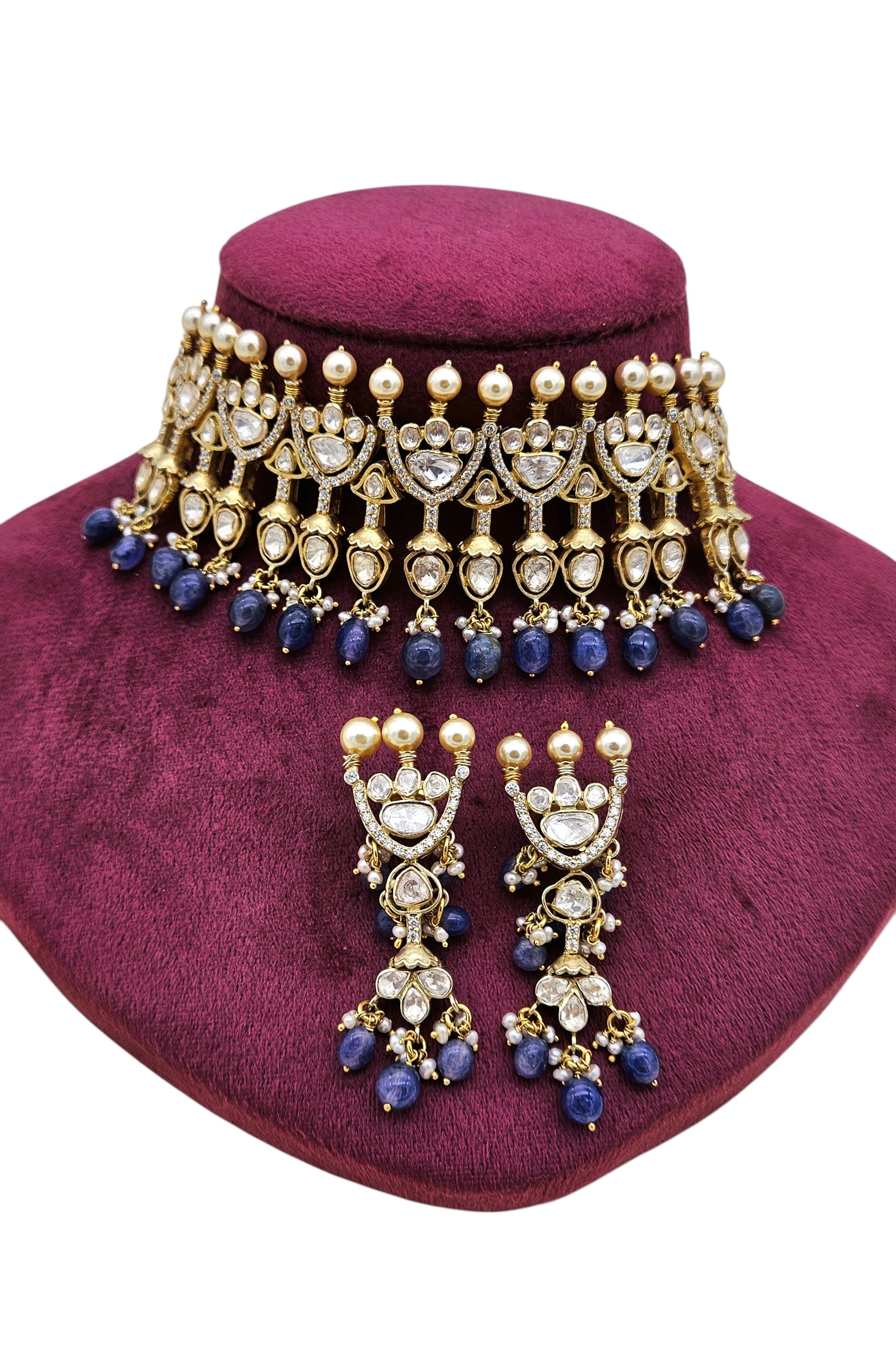 Sterling silver choker and earring set with gold plating – women’s luxury jewelry for festive or formal events
