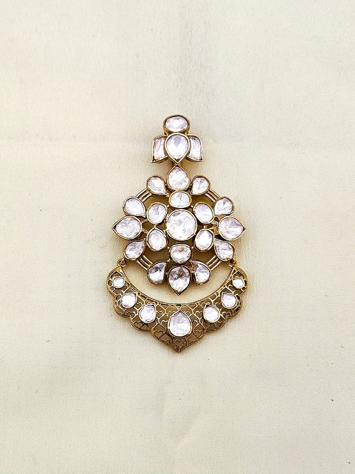 Gold-plated silver pendant with Moissanite Polky stones and traditional Kundan work – designer ethnic jewelry
