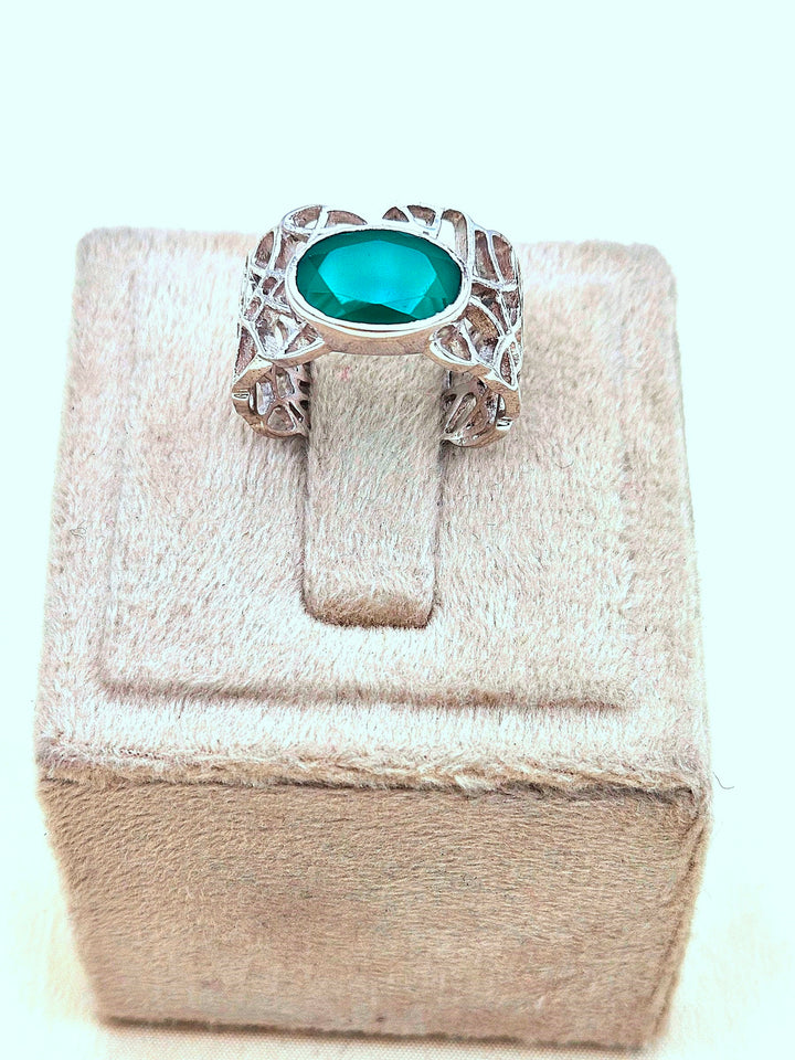 Fine 925 Sterling Silver Green Onyx Stone Designer Finger Ring
