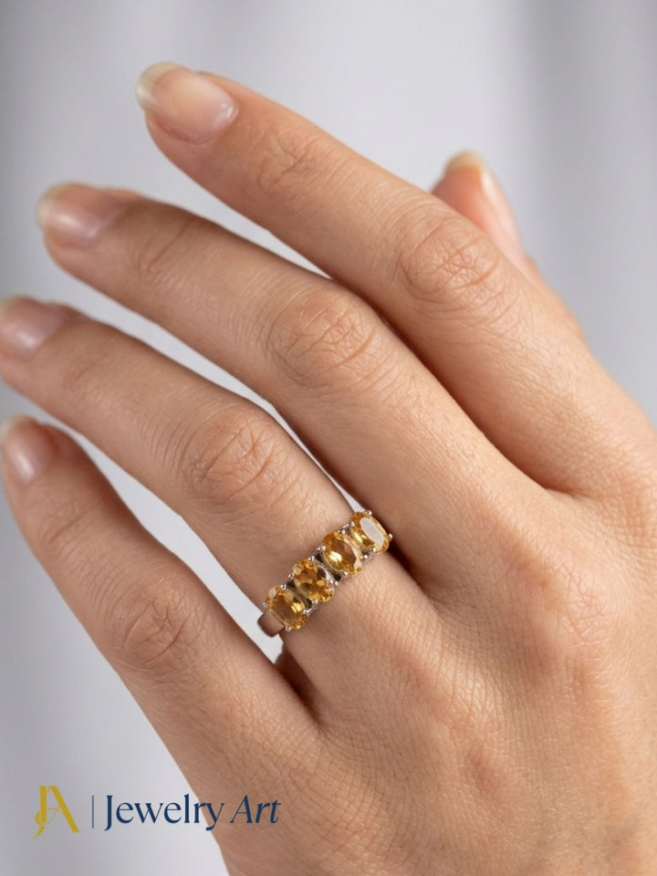 Fine 925 Sterling Silver Citrine Stone Designer Finger Ring